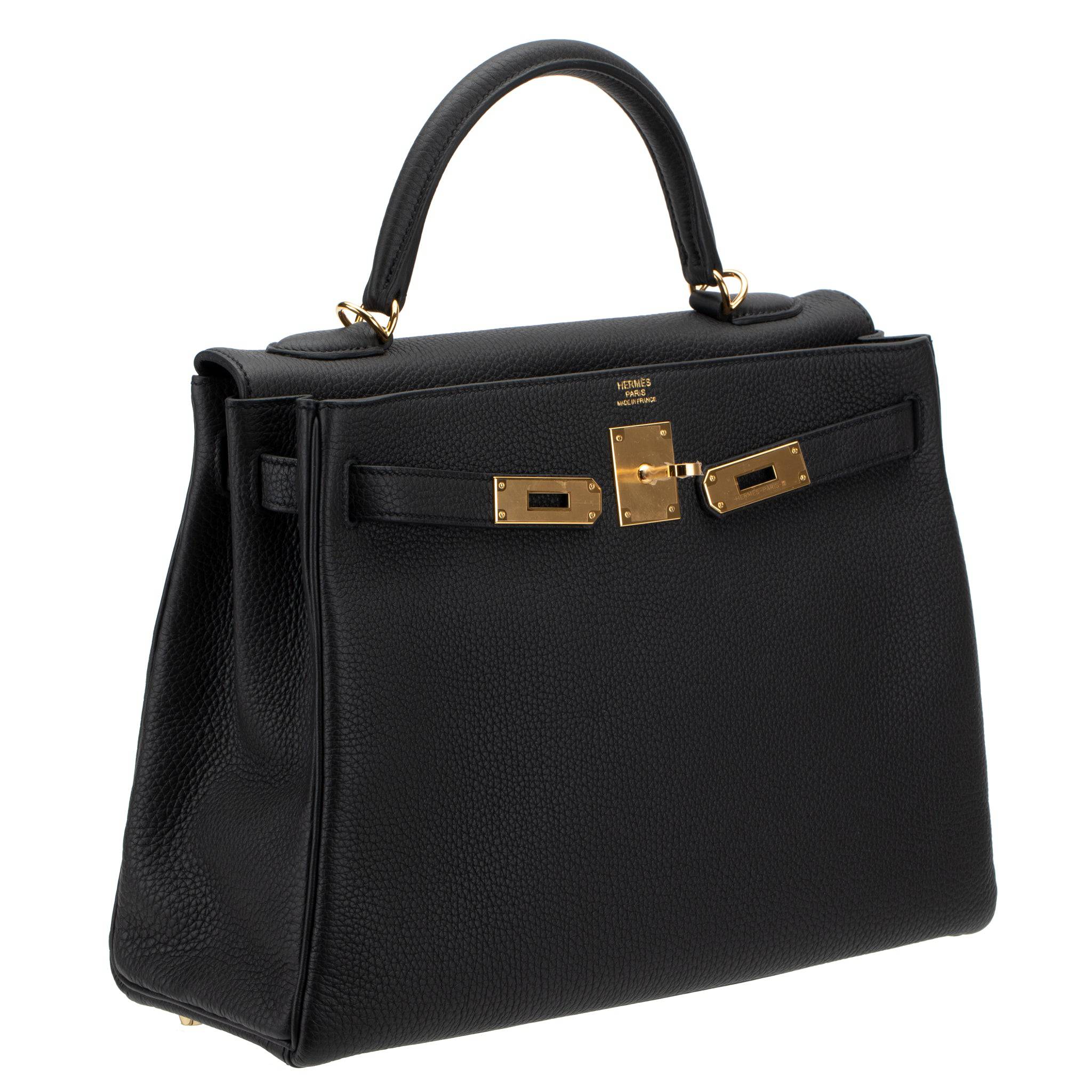 HERMES KELLY 32CM RETOURNE BLACK TOGO LEATHER GOLD HARDWARE - On Repeat