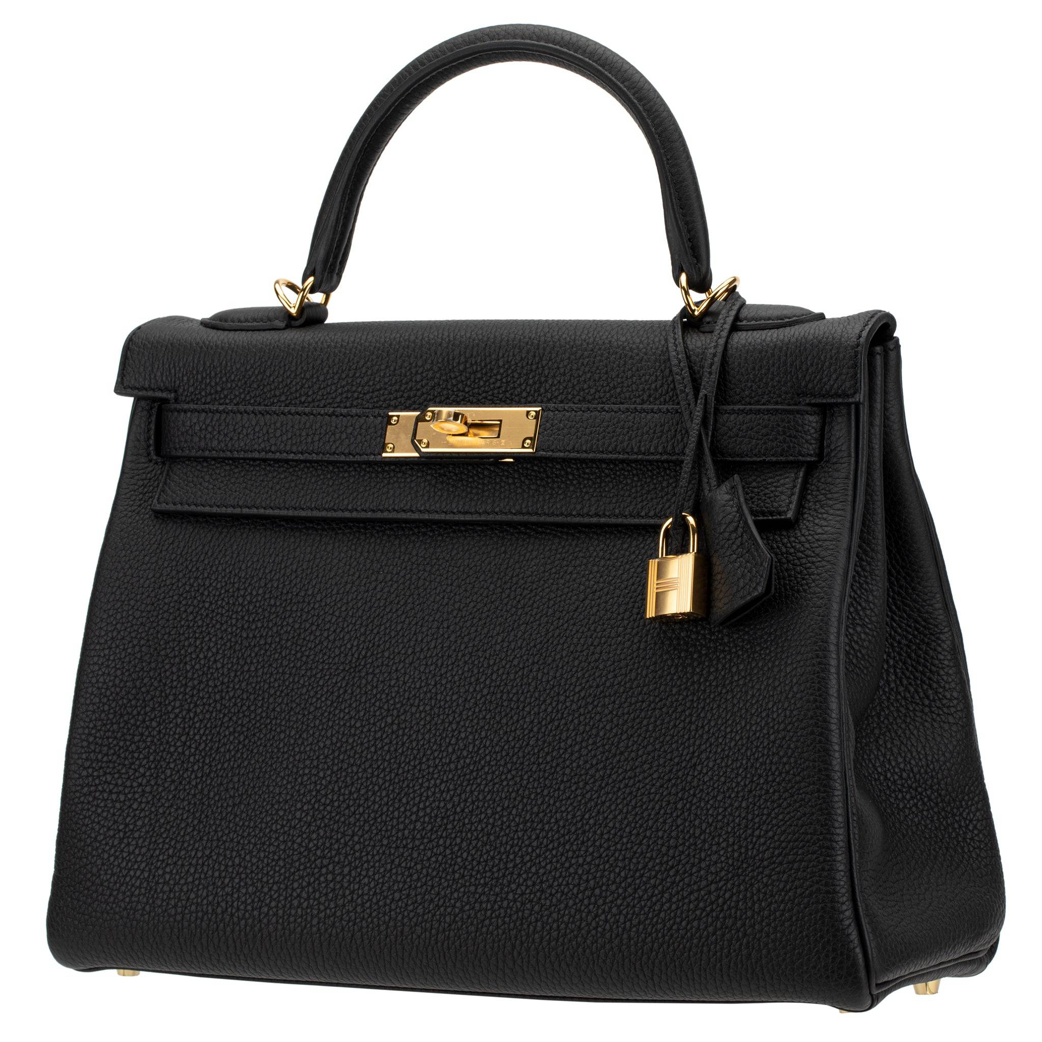 HERMES KELLY 32CM RETOURNE BLACK TOGO LEATHER GOLD HARDWARE - On Repeat