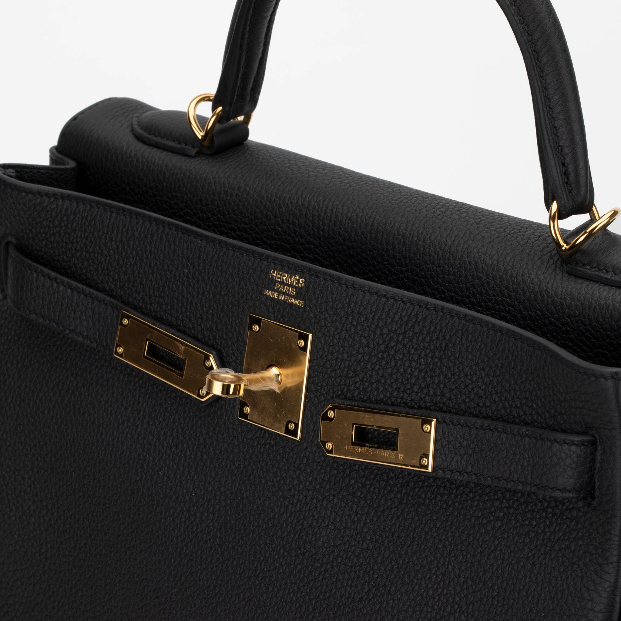 HERMES KELLY 32CM RETOURNE BLACK TOGO LEATHER GOLD HARDWARE - On Repeat