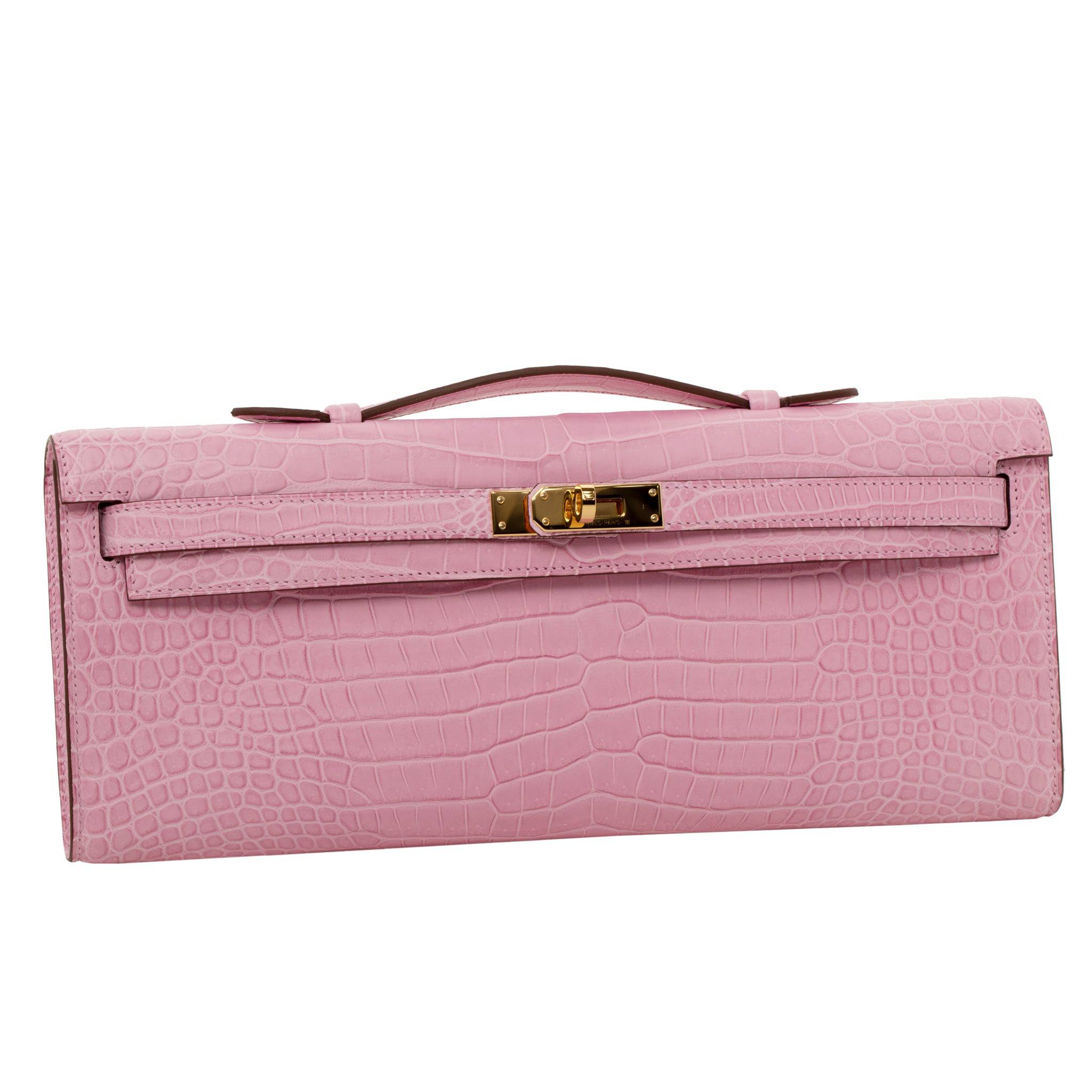 HERMES KELLY CUT BUBBLEGUM MATTE POROSUS CROCODILE GOLD HARDWARE - On Repeat