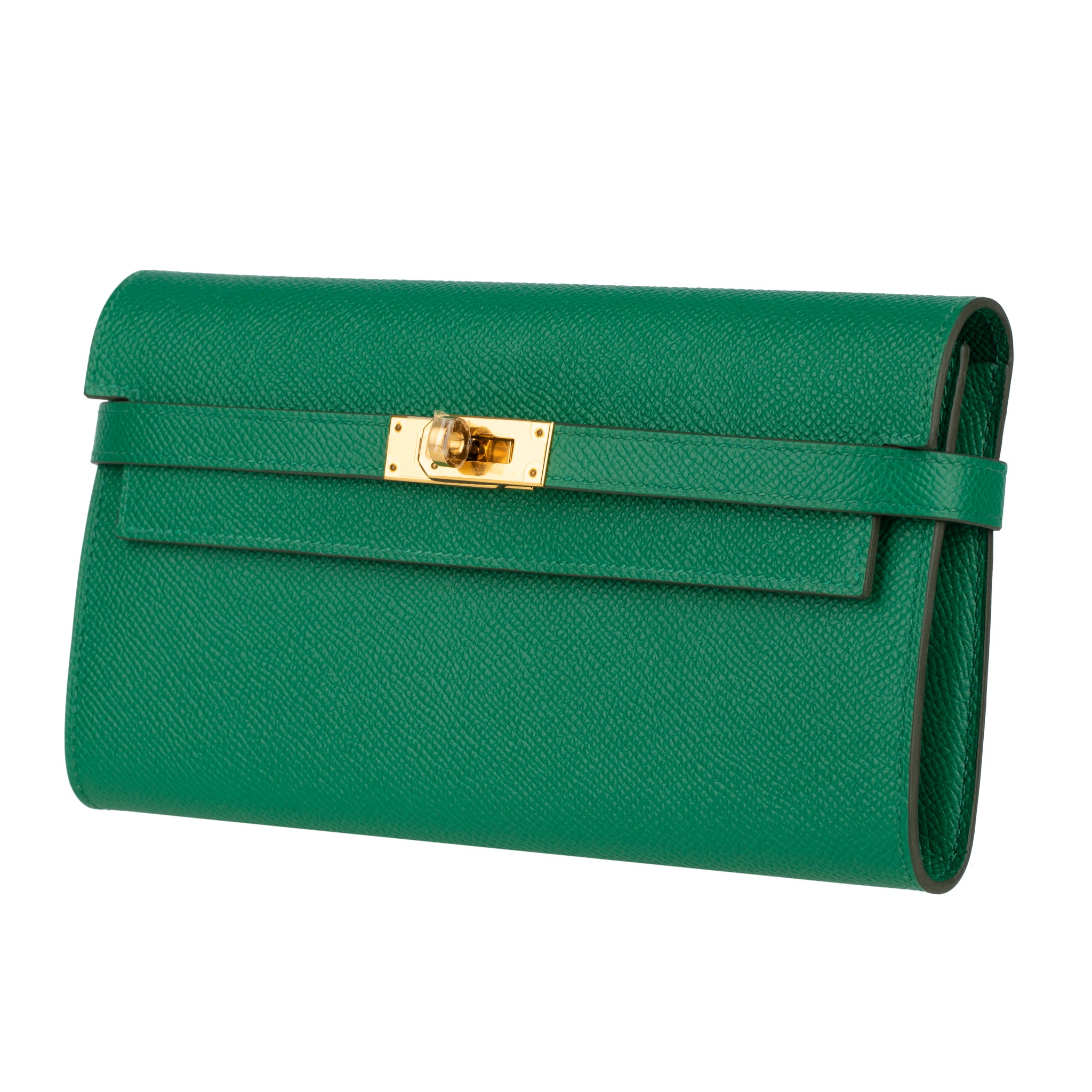 Hermes Kelly Wallet Long Vert Vertigo Epsom Leather Gold Hardware