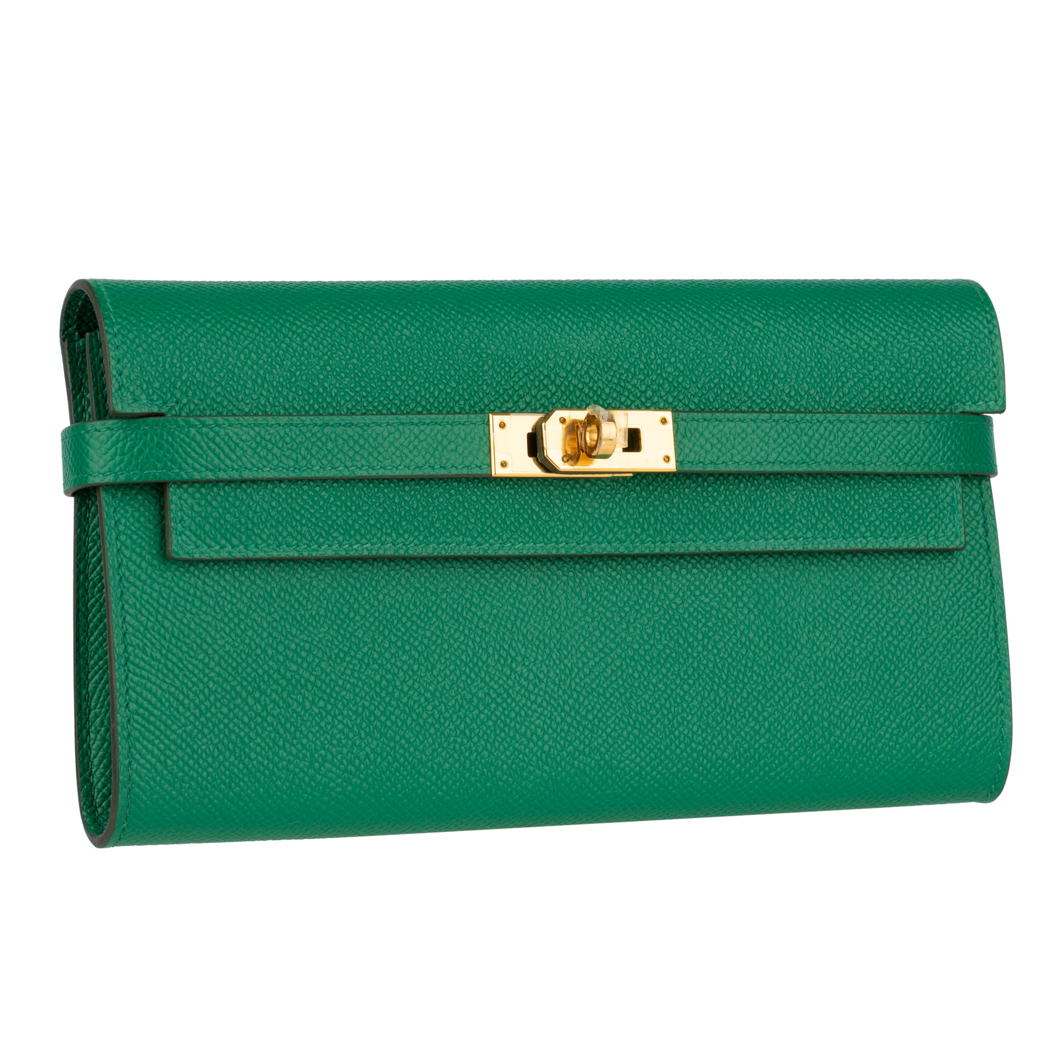 Hermes Kelly Wallet Long Vert Vertigo Epsom Leather Gold Hardware