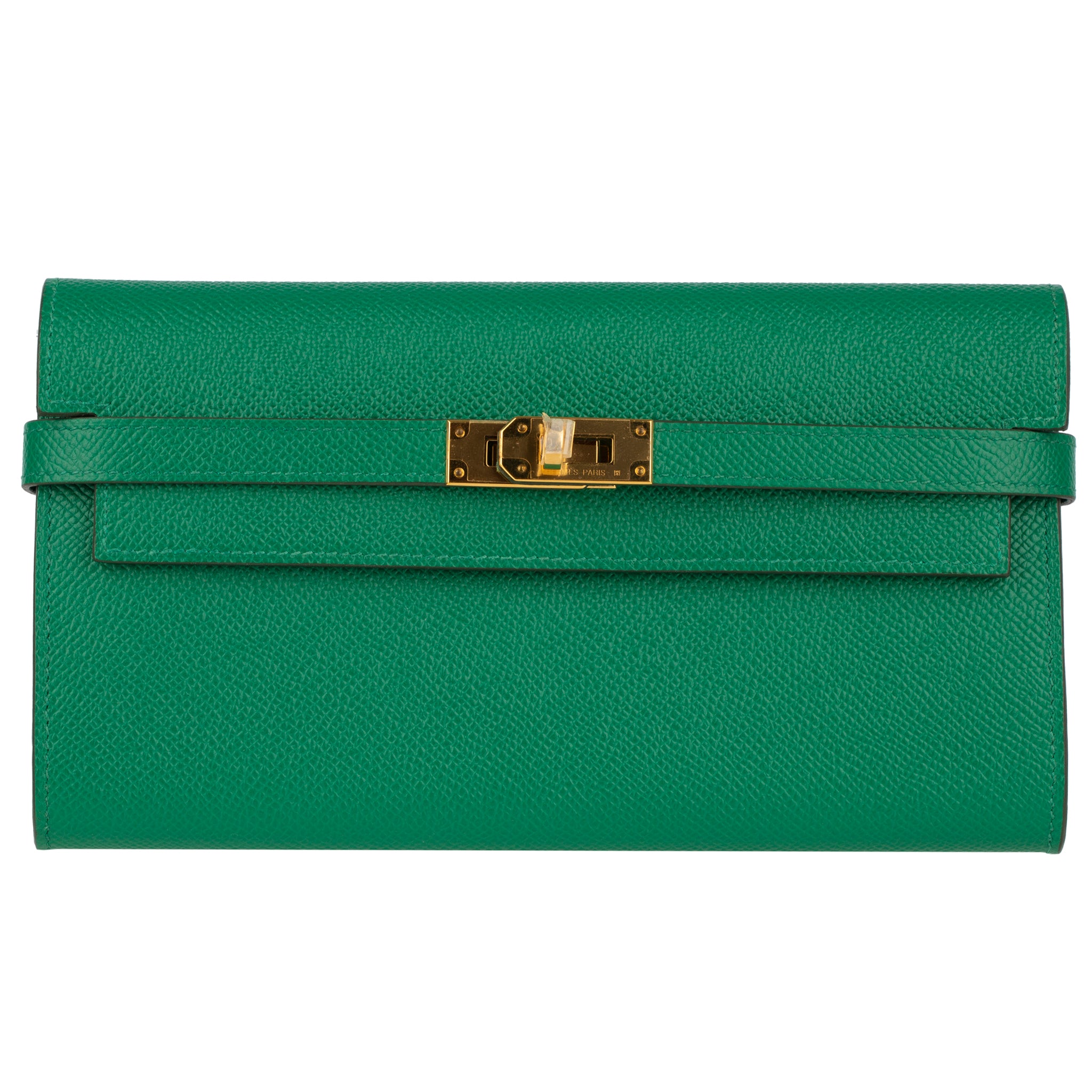 Hermes Kelly Wallet Long Vert Vertigo Epsom Leather Gold Hardware