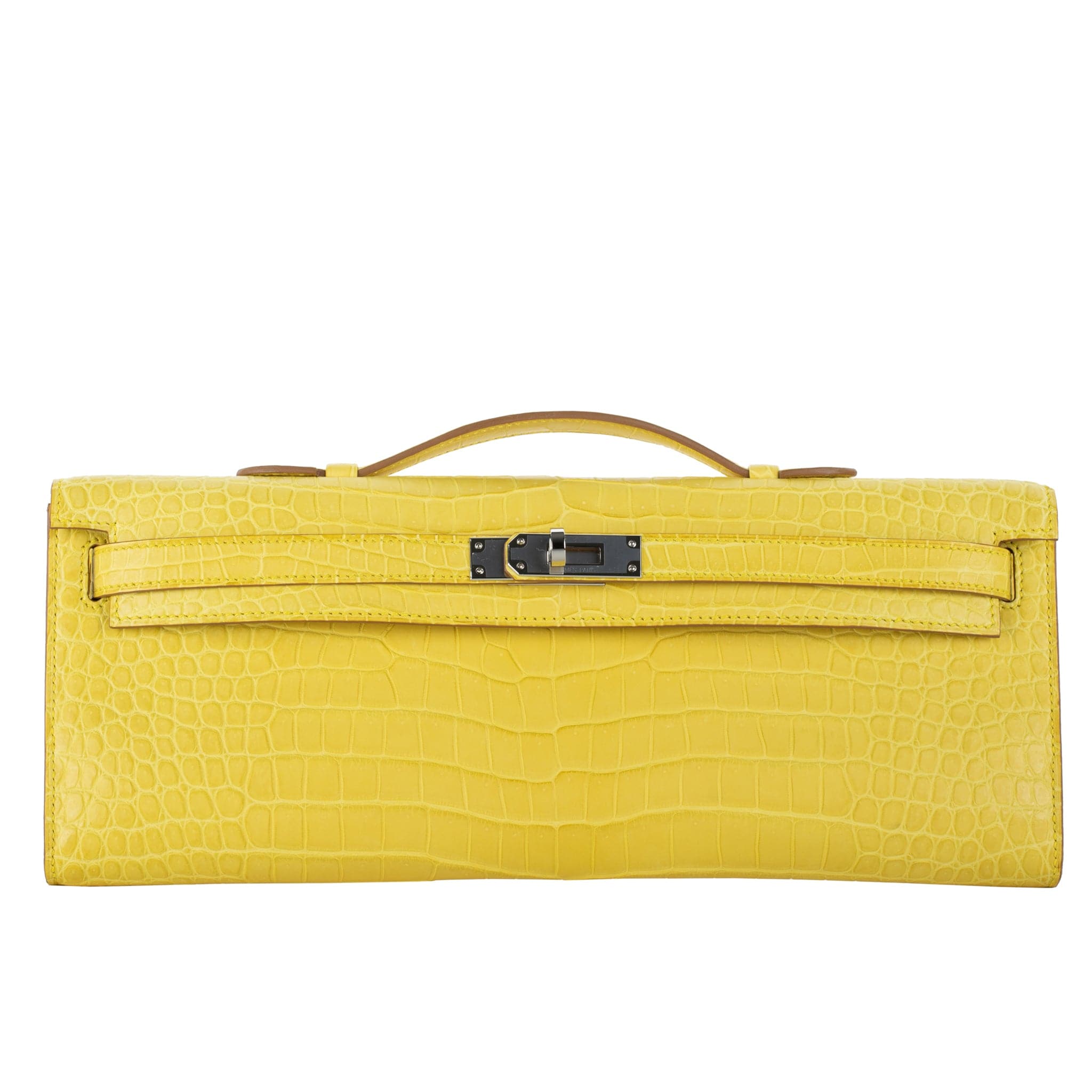HERMES KELLY CUT MIMOSA MATTE POROSUS CROCODILE PALLADIUM HARDWARE - On Repeat