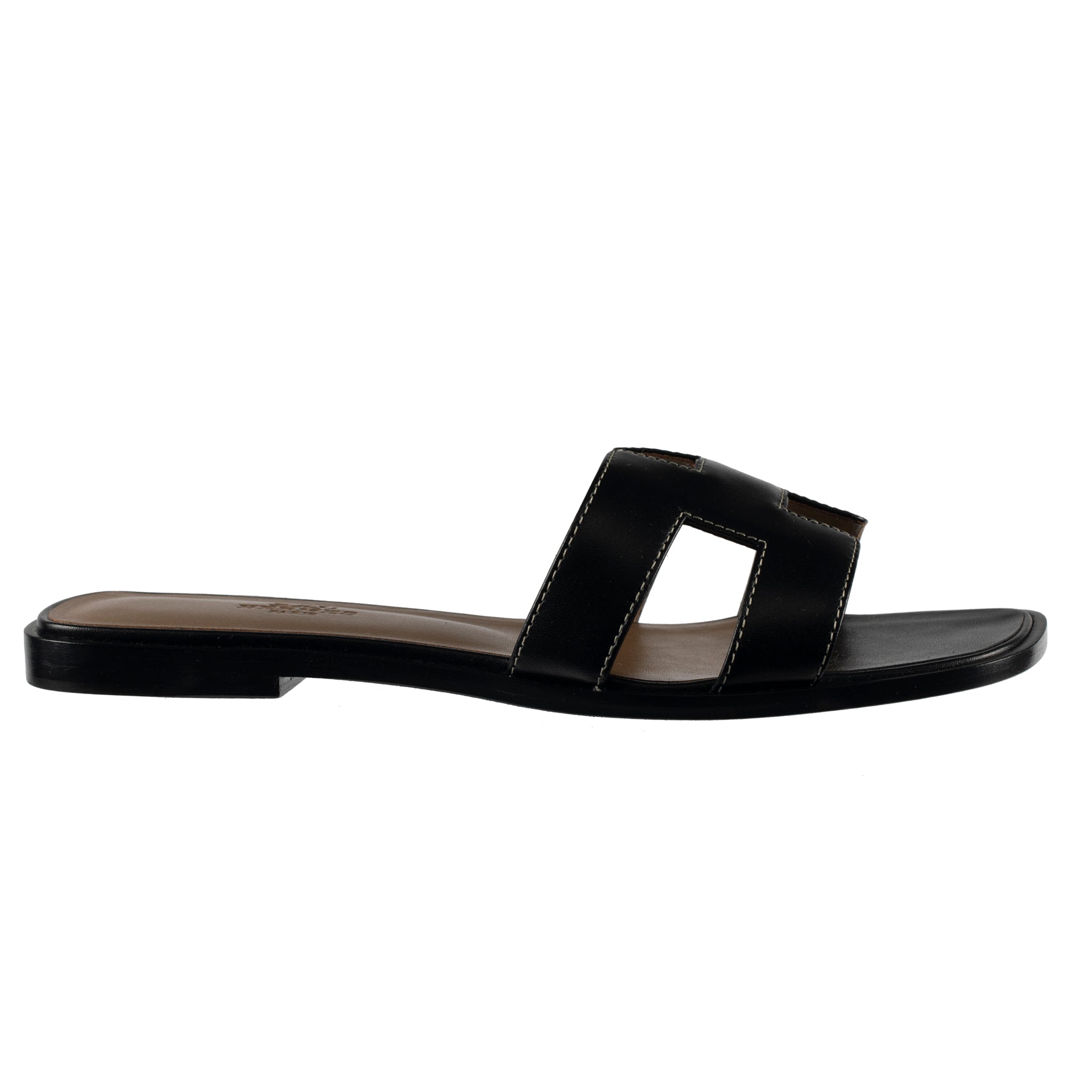 HERMES ORAN SANDAL BLACK SMOOTH LEATHER 38 FR - On Repeat