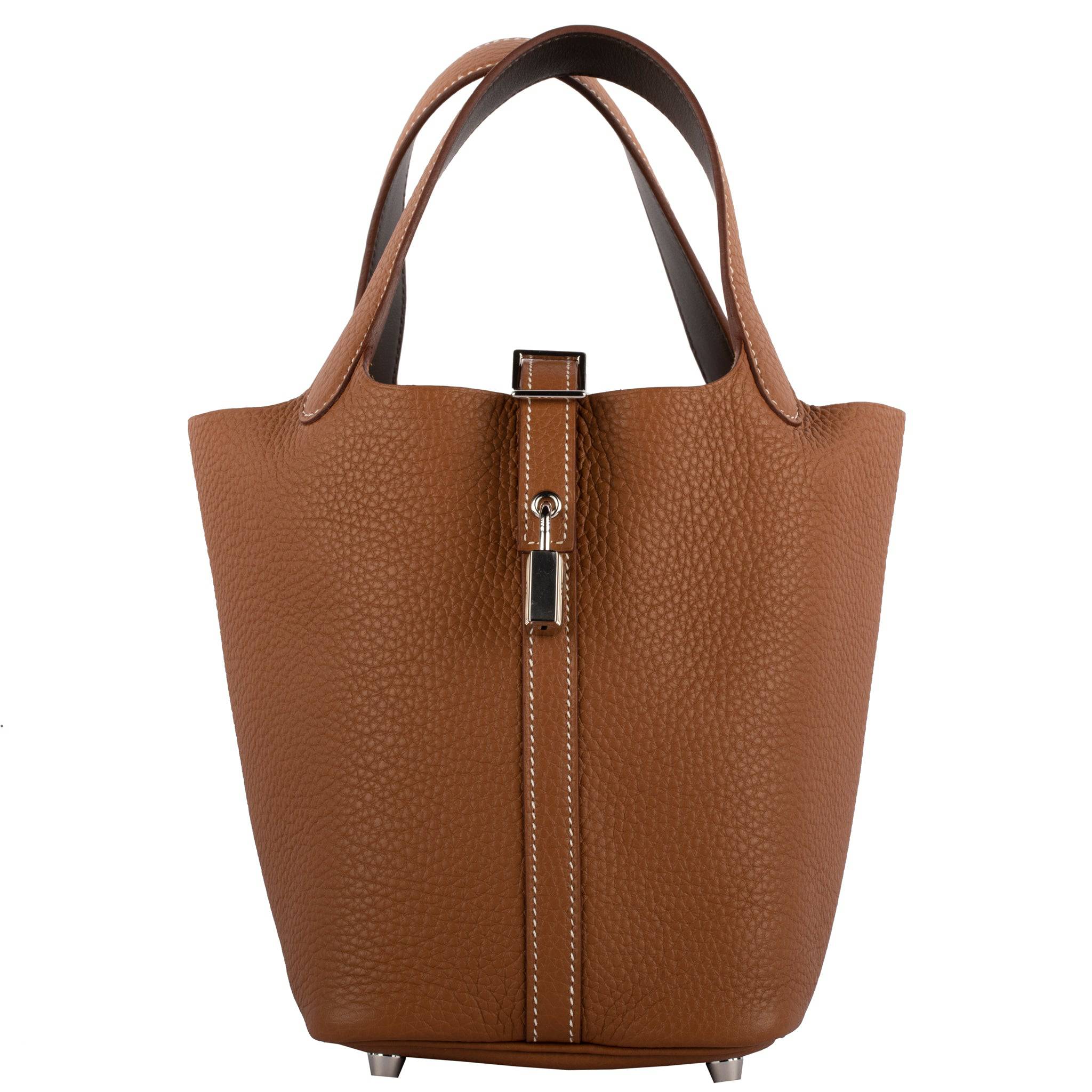 HERMES PICOTIN 18CM GOLD & EBENE CLEMENCE & SWIFT LEATHER PALLADIUM HARDWARE - On Repeat