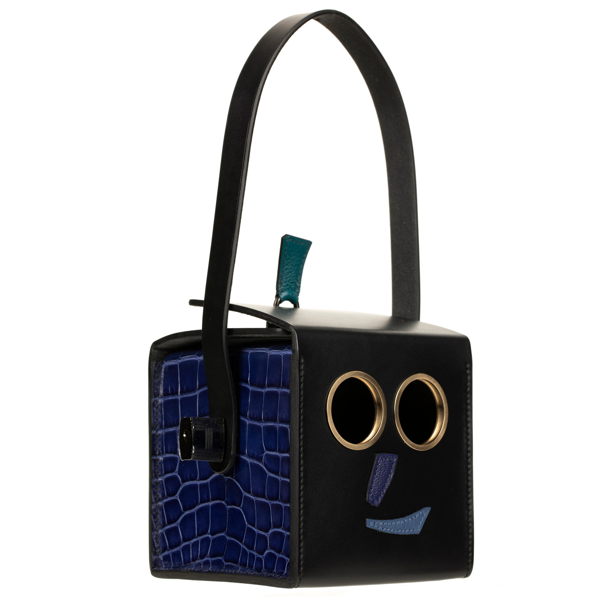 HERMES PETIT H LIMITED EDITION ROBOT HANDBAG BLACK, EMERALD, ELECTRIC BLUE & ENCRE SO BLACK HARDWARE - On Repeat
