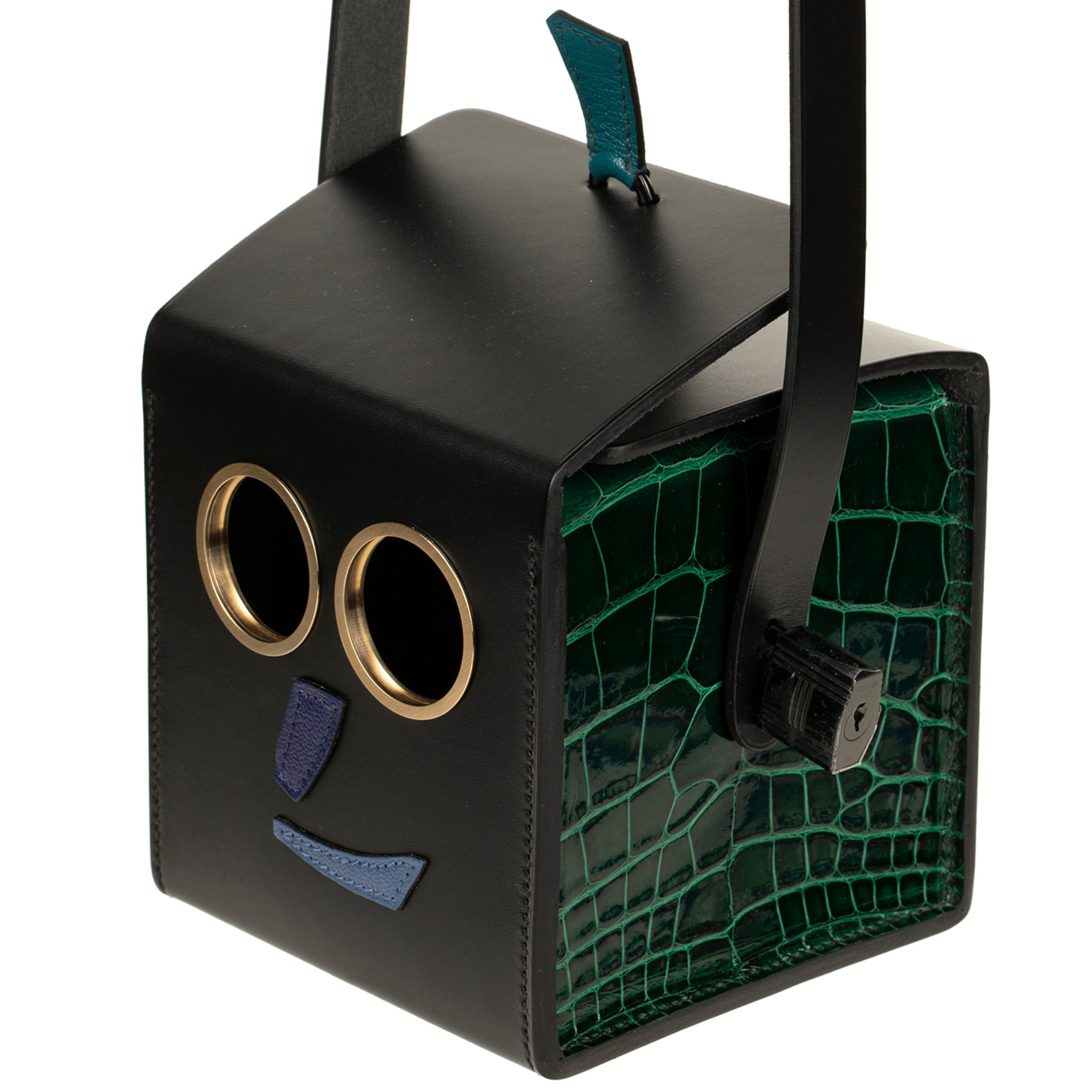 HERMES PETIT H LIMITED EDITION ROBOT HANDBAG BLACK, EMERALD, ELECTRIC BLUE & ENCRE SO BLACK HARDWARE - On Repeat