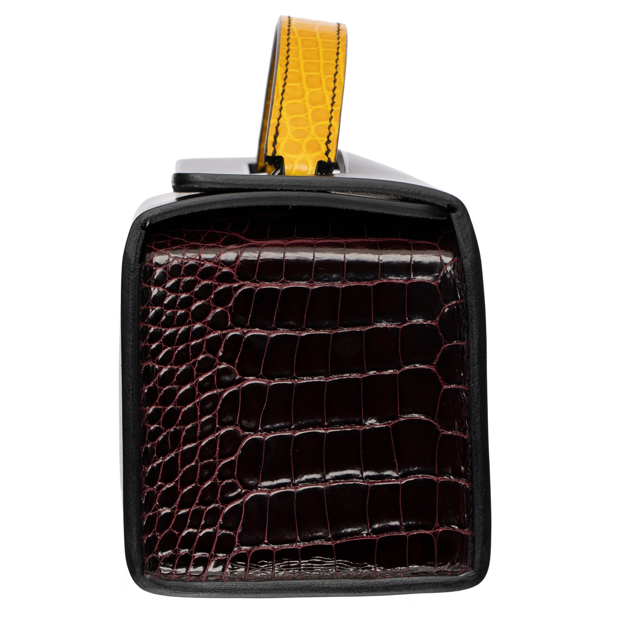 HERMES PETIT H LIMITED EDITION HANDBAG JAUNE AMBER, BORDEAUX & COLVERT SO BLACK HARDWARE - On Repeat