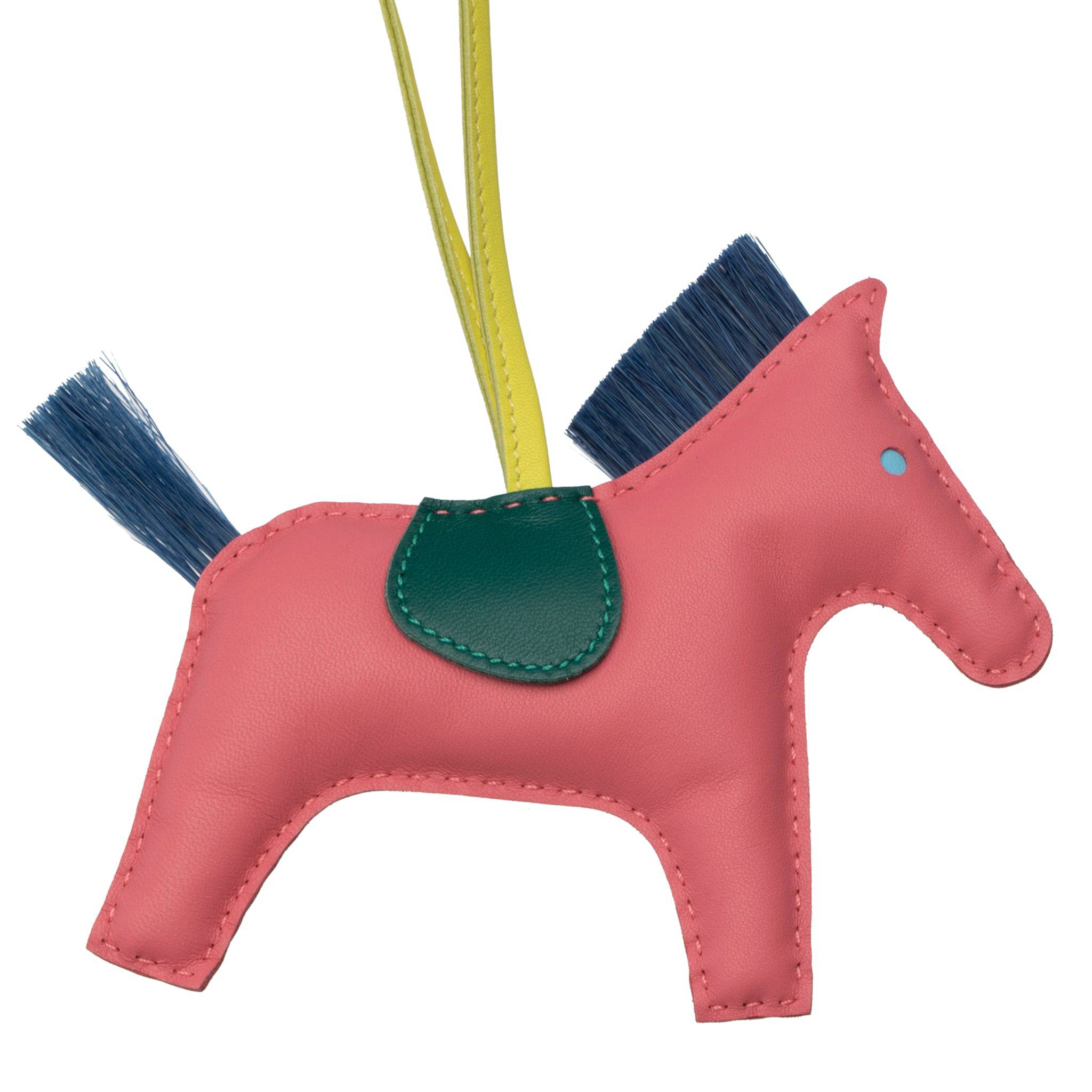 HERMES RODEO BAG CHARM MM HORSE HAIR ROSE AZALEE, MALACHITE & LIME - On Repeat