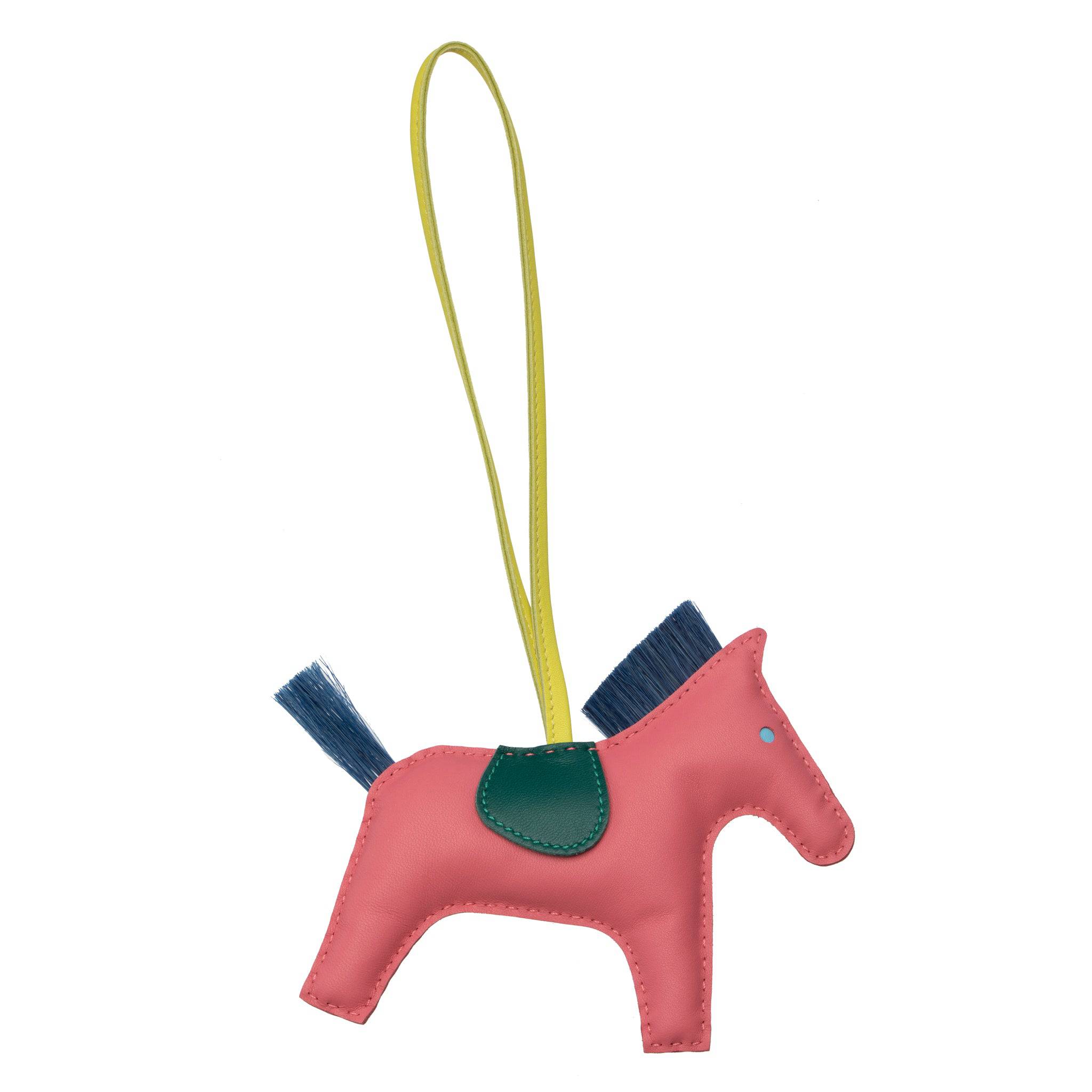 HERMES RODEO BAG CHARM MM HORSE HAIR ROSE AZALEE, MALACHITE & LIME - On Repeat