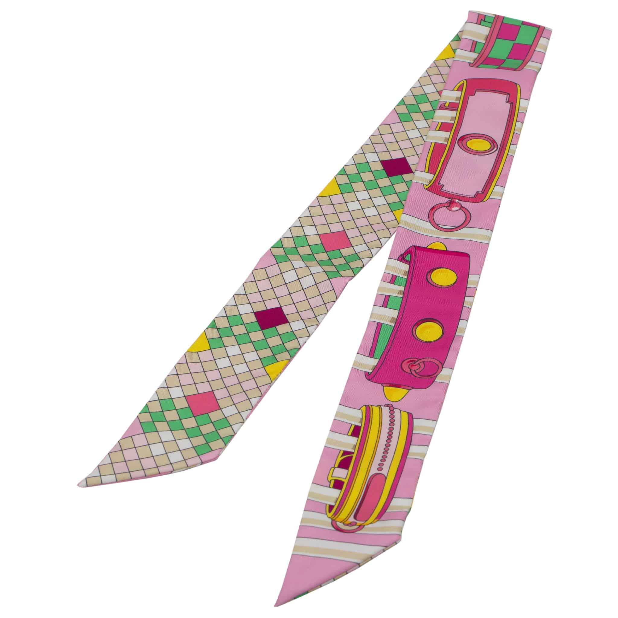HERMES TWILLY COLLIER DE CHIENS REMIX SILK ROSE, VERT & JAUNE - On Repeat