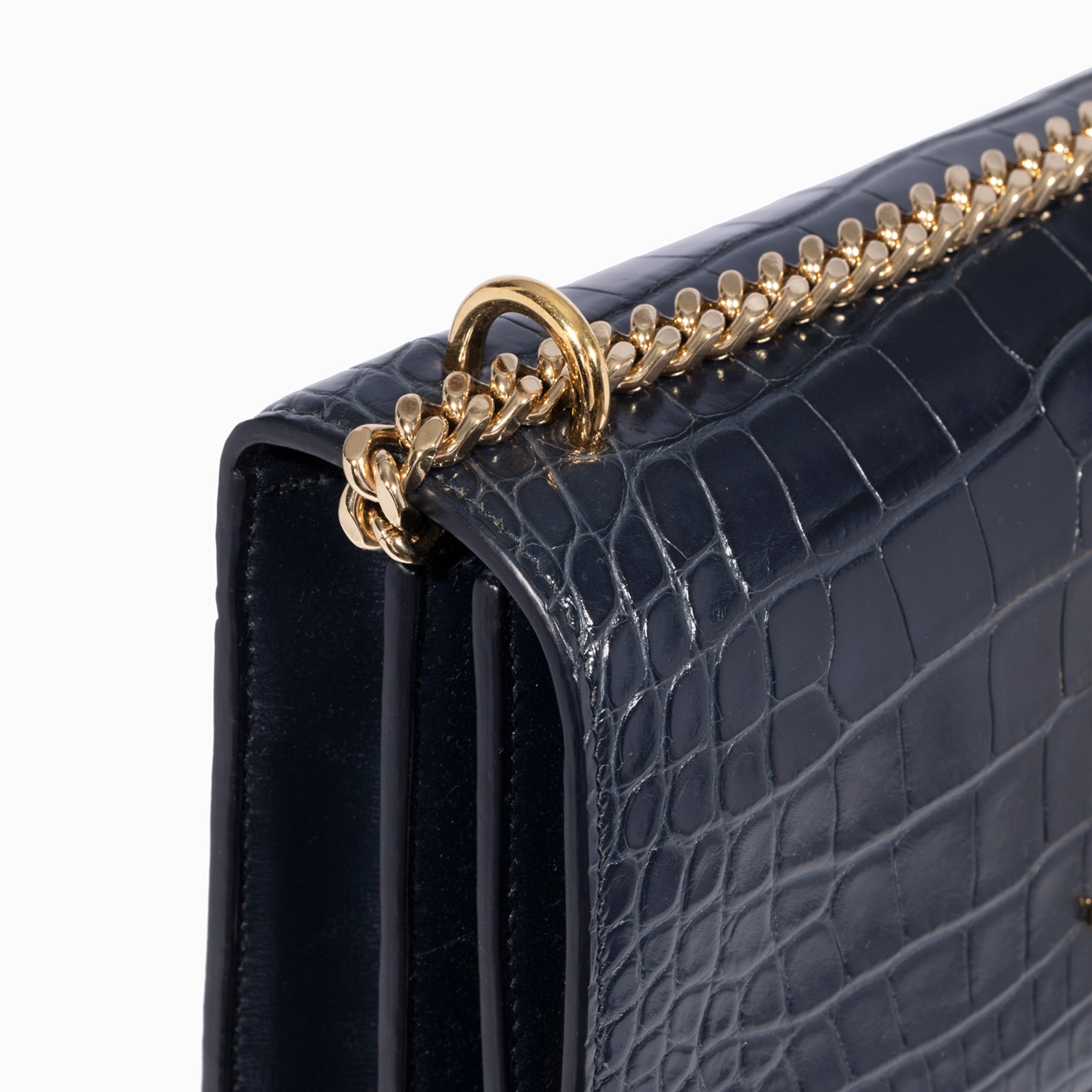 Saint Laurent Sunset Medium Bag Navy Suede Leather & Crocodile Gold Tone Hardware - On Repeat