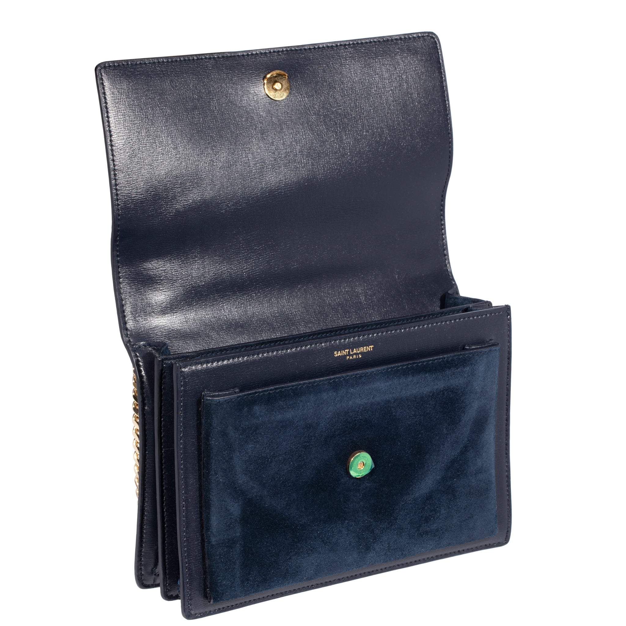 Saint Laurent Sunset Medium Bag Navy Suede Leather & Crocodile Gold Tone Hardware - On Repeat