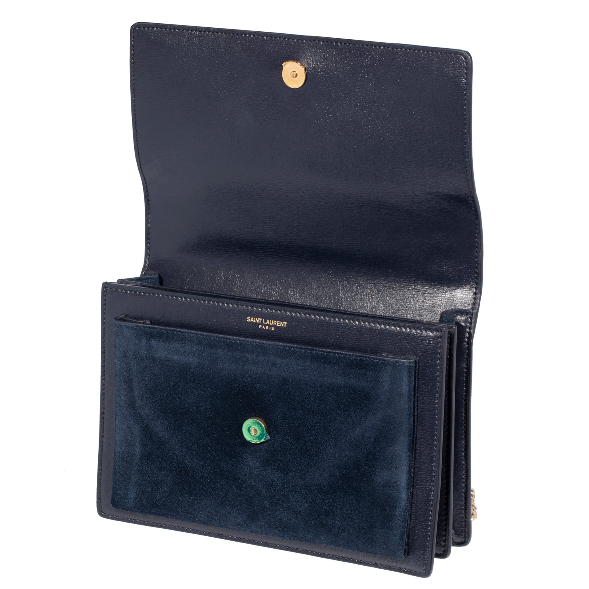 Saint Laurent Sunset Medium Bag Navy Suede Leather & Crocodile Gold Tone Hardware - On Repeat