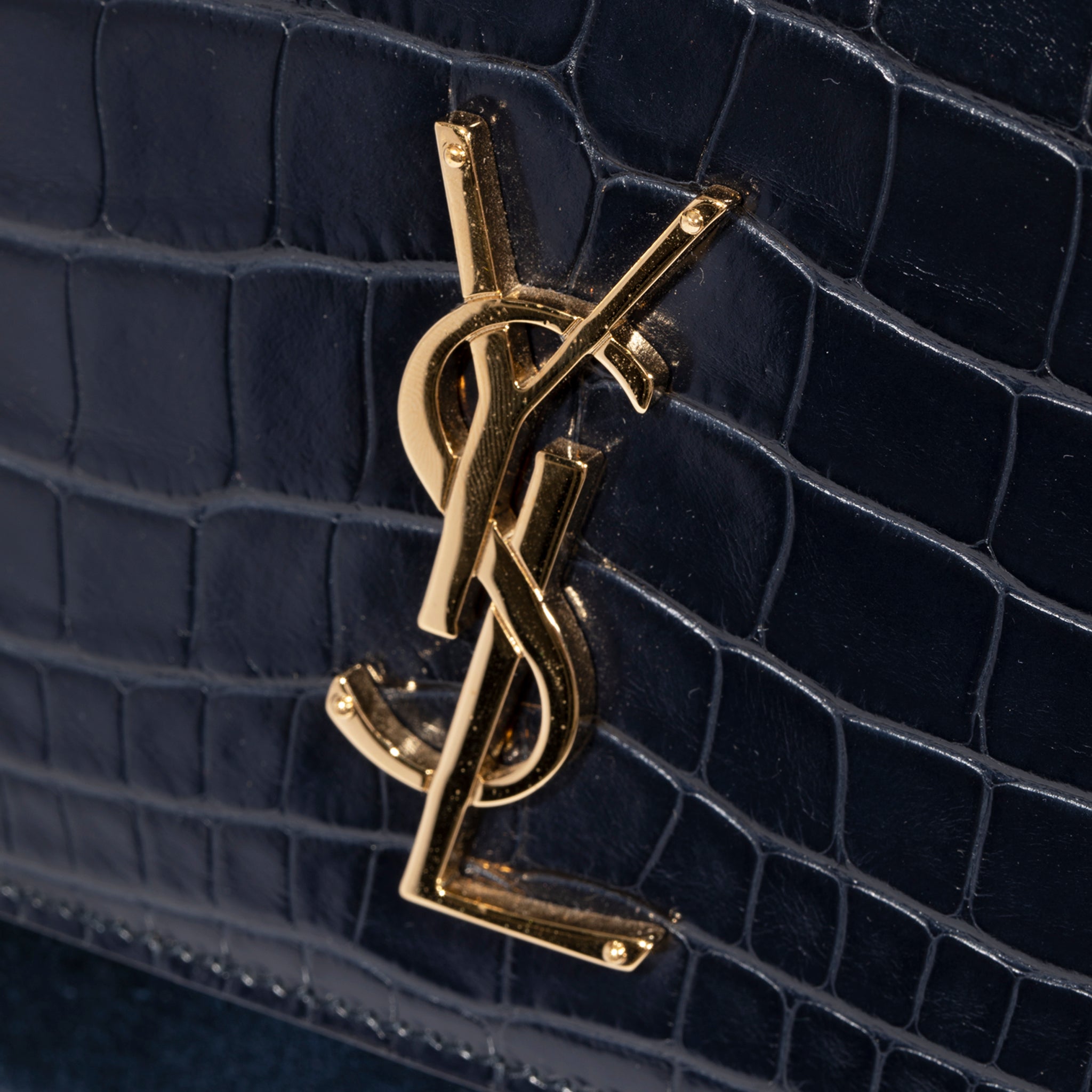 Saint Laurent Sunset Medium Bag Navy Suede Leather & Crocodile Gold Tone Hardware - On Repeat