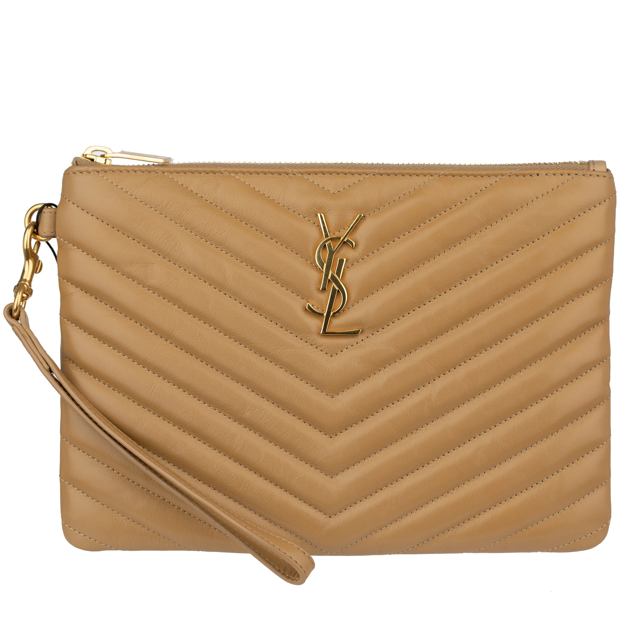 Yves Saint Laurent Beige Leather Quilted Pouch - On Repeat