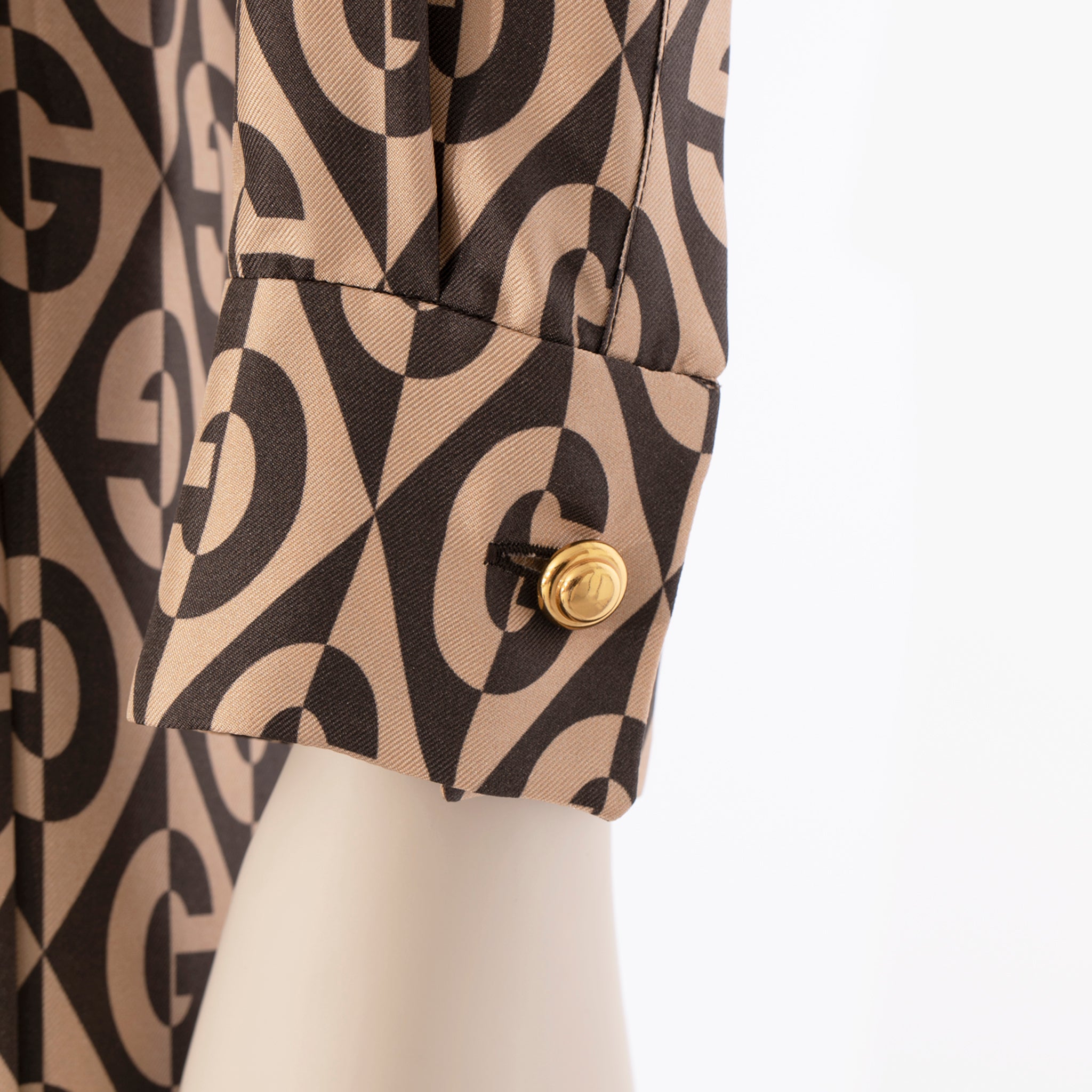 Gucci G Rhombus Brown & Ivory Print Dress Silk 40 IT