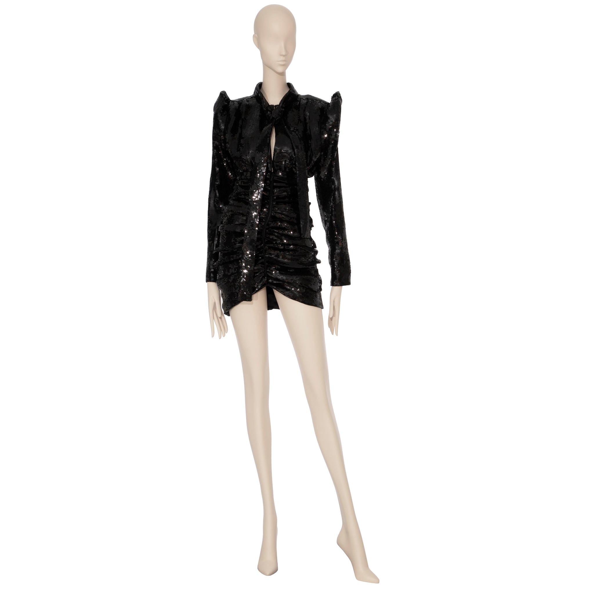 Yves Saint Laurent Long Sleeve Black Sequin Dress 38 Fr