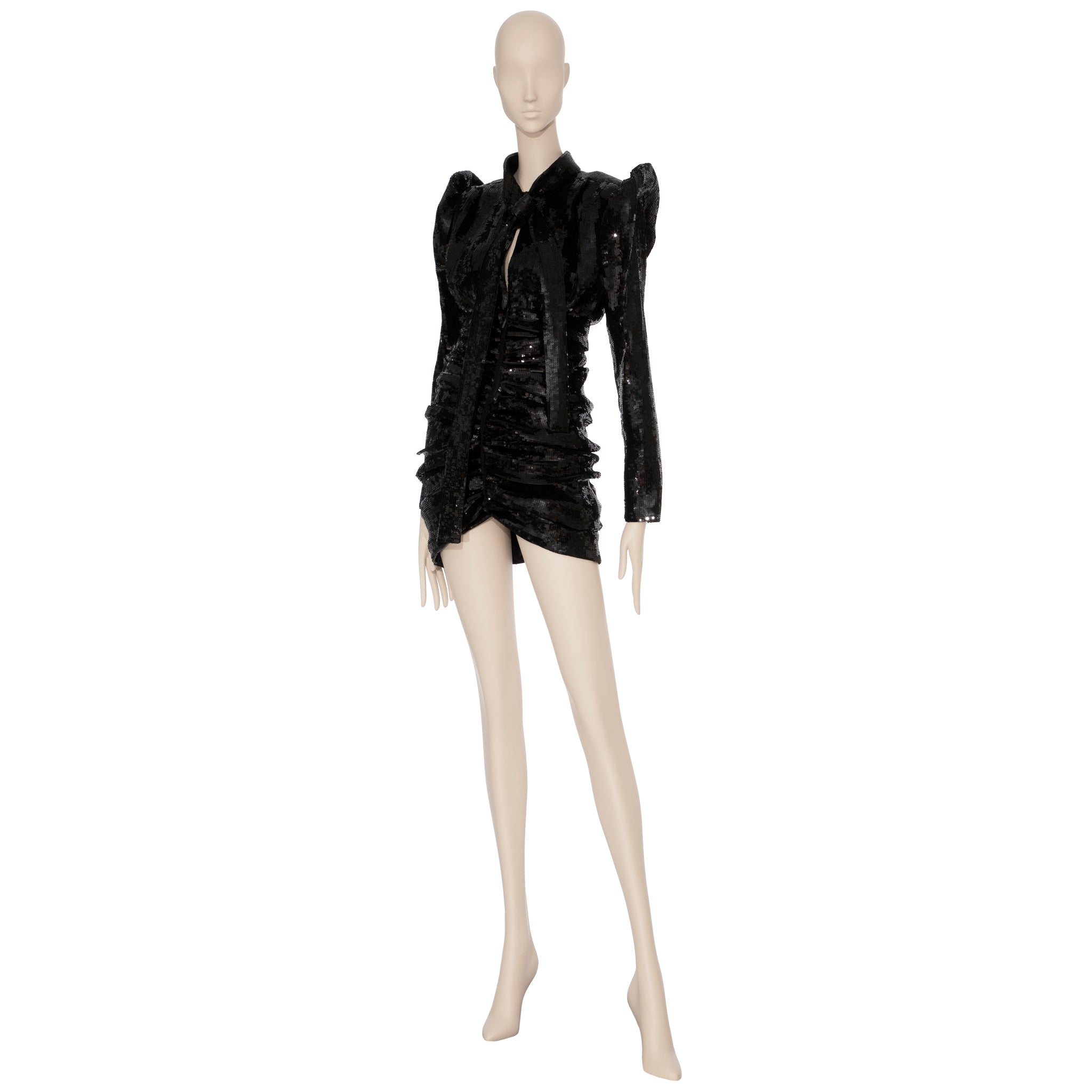 Yves Saint Laurent Long Sleeve Black Sequin Dress 38 Fr
