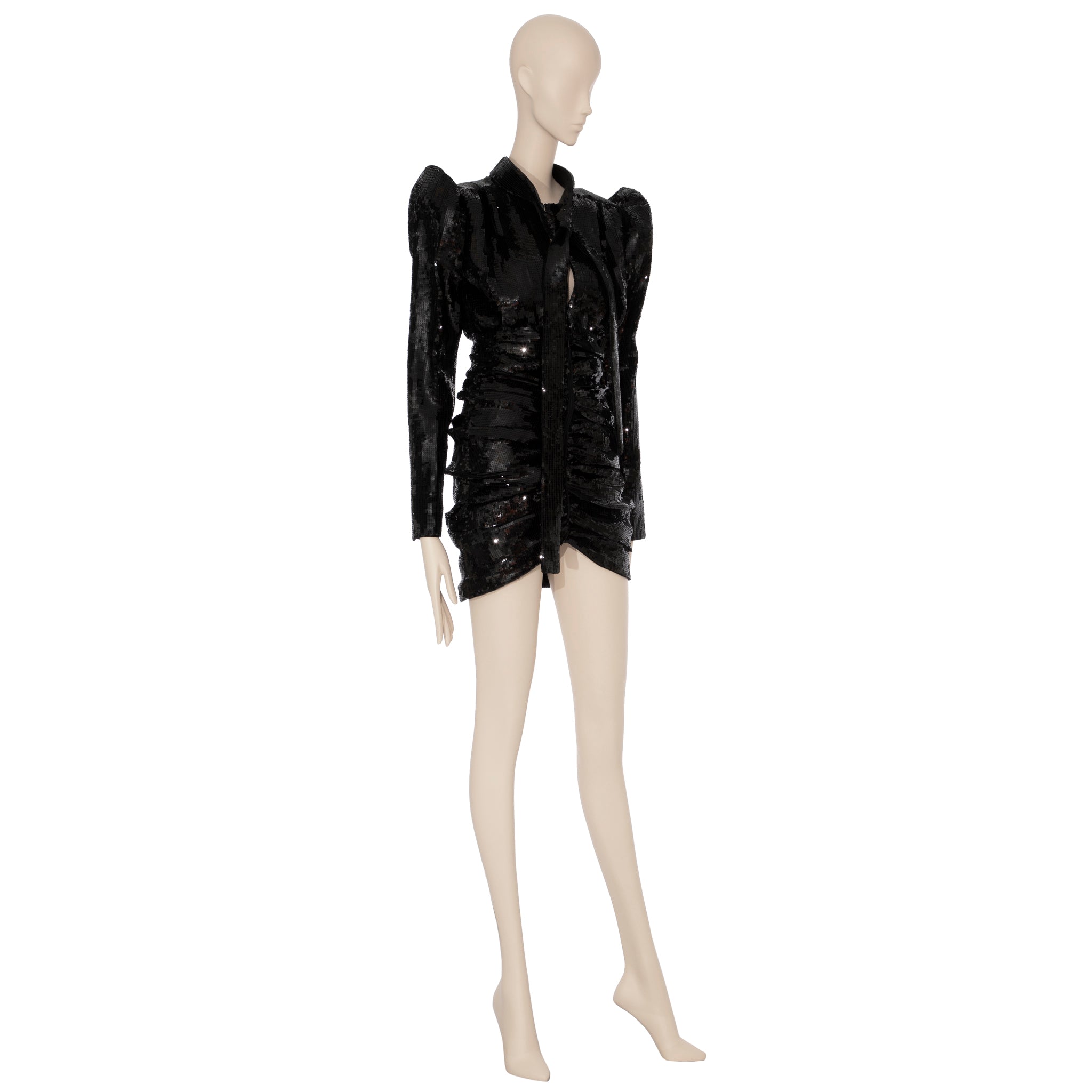 Yves Saint Laurent Long Sleeve Black Sequin Dress 38 Fr
