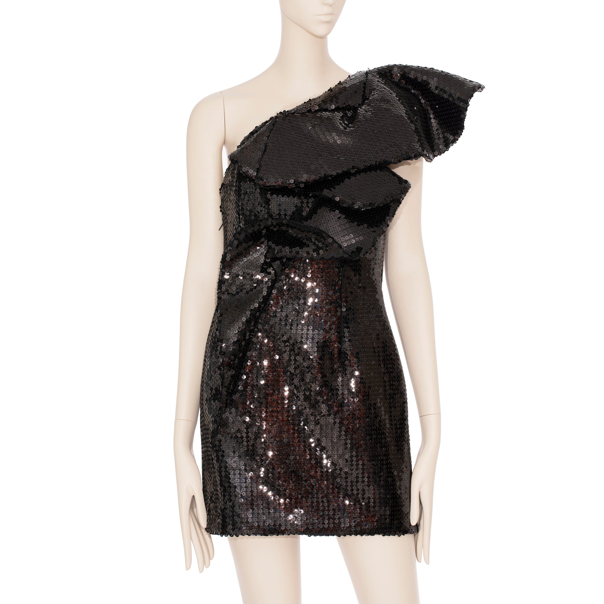 Yves Saint Laurent One Shoulder Black Sequin Dress 38 FR