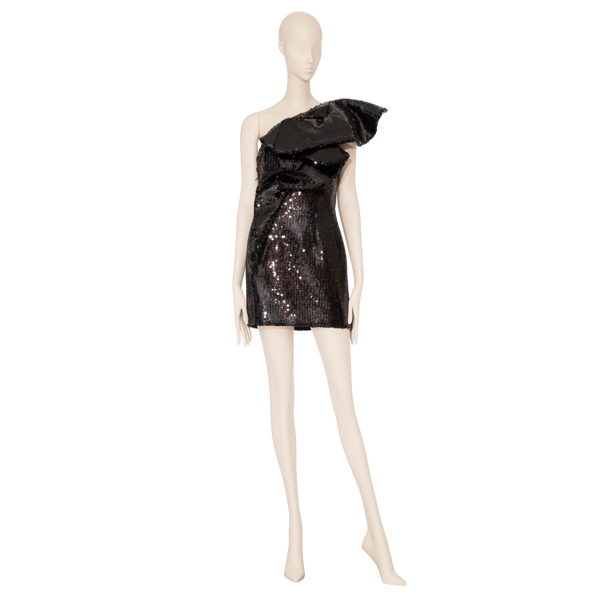 Yves Saint Laurent One Shoulder Black Sequin Dress 38 FR
