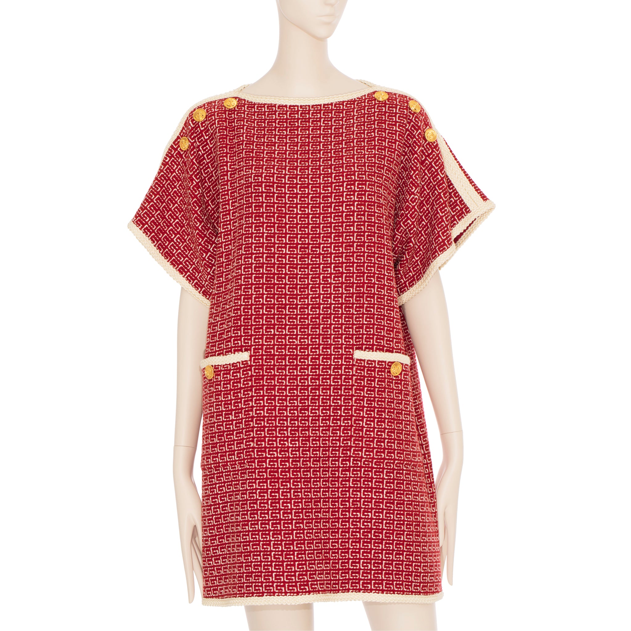 Gucci Tweed Red & Off-White Tunic Dress 38 IT