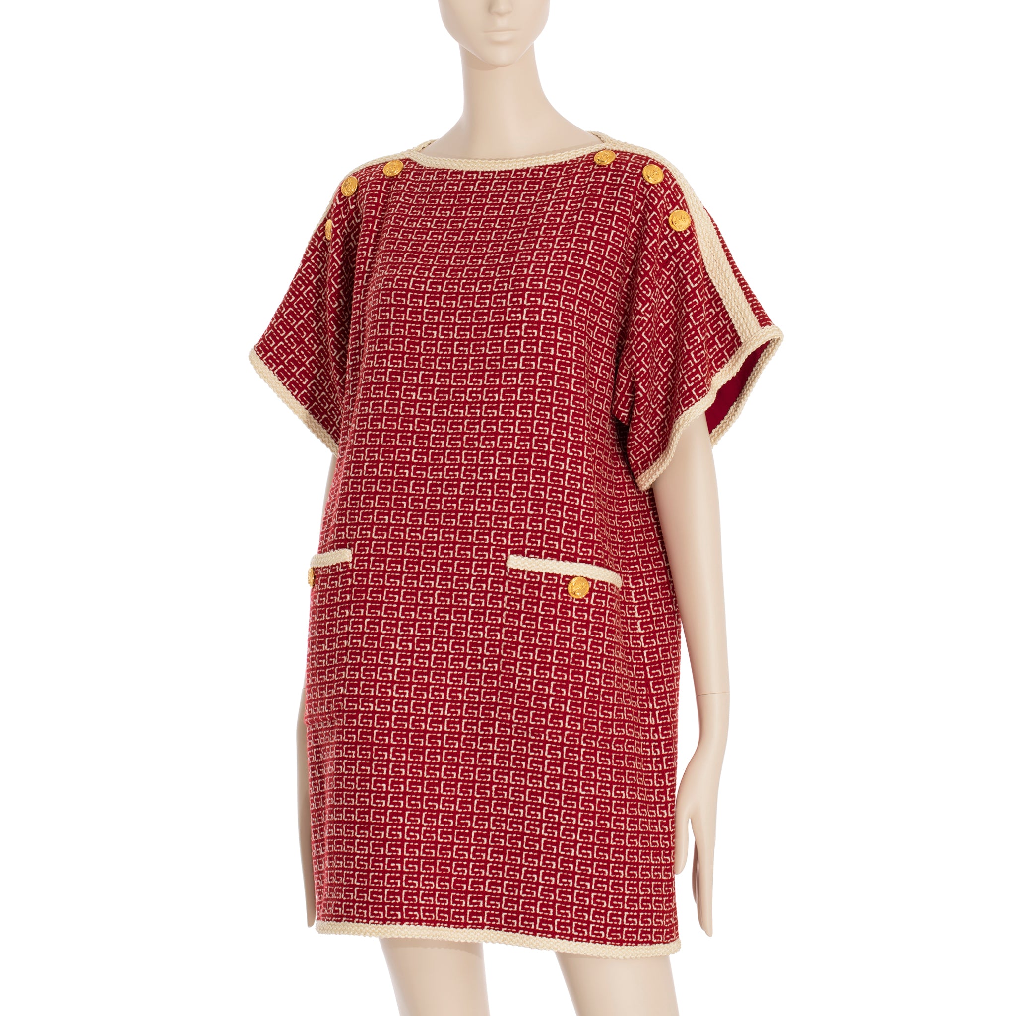 Gucci Tweed Red & Off-White Tunic Dress 38 IT