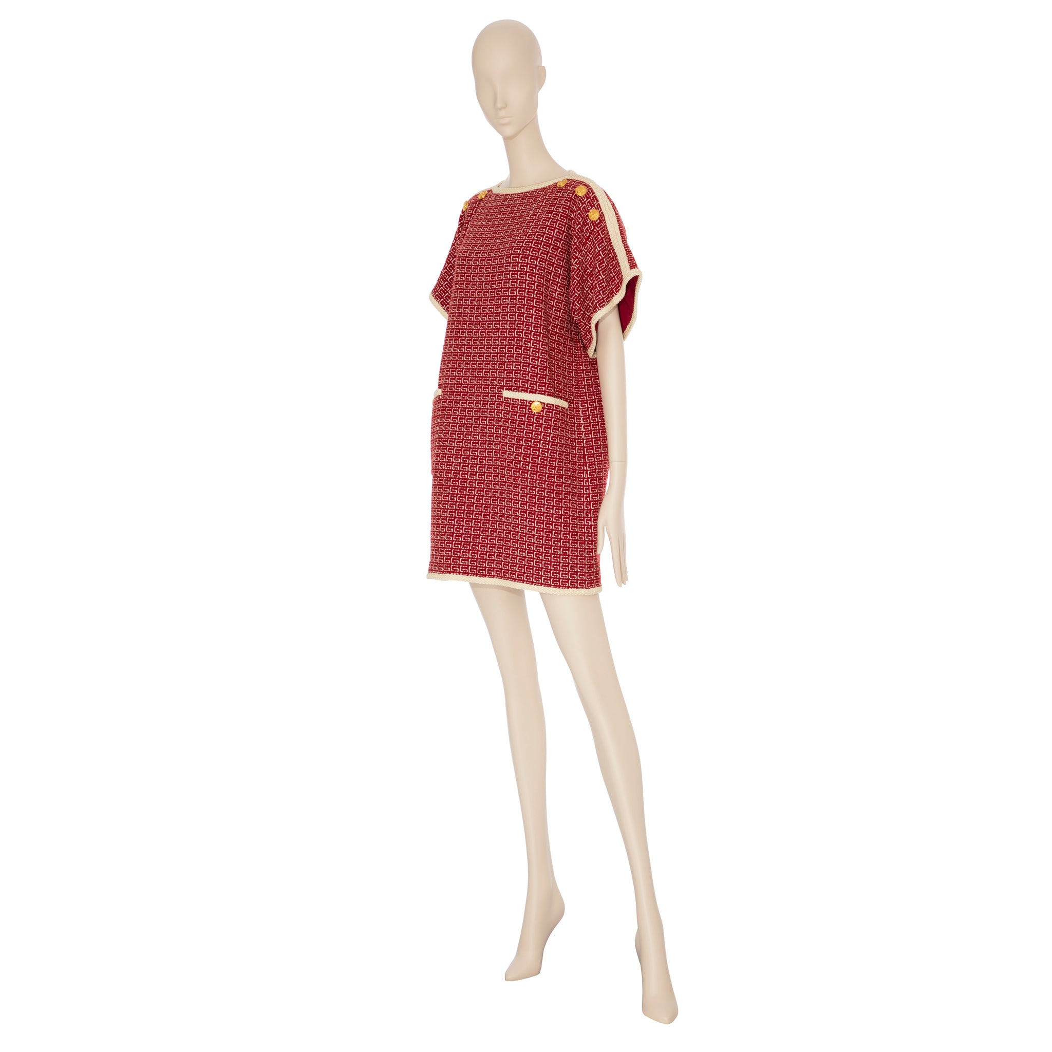 Gucci Tweed Red & Off-White Tunic Dress 38 IT