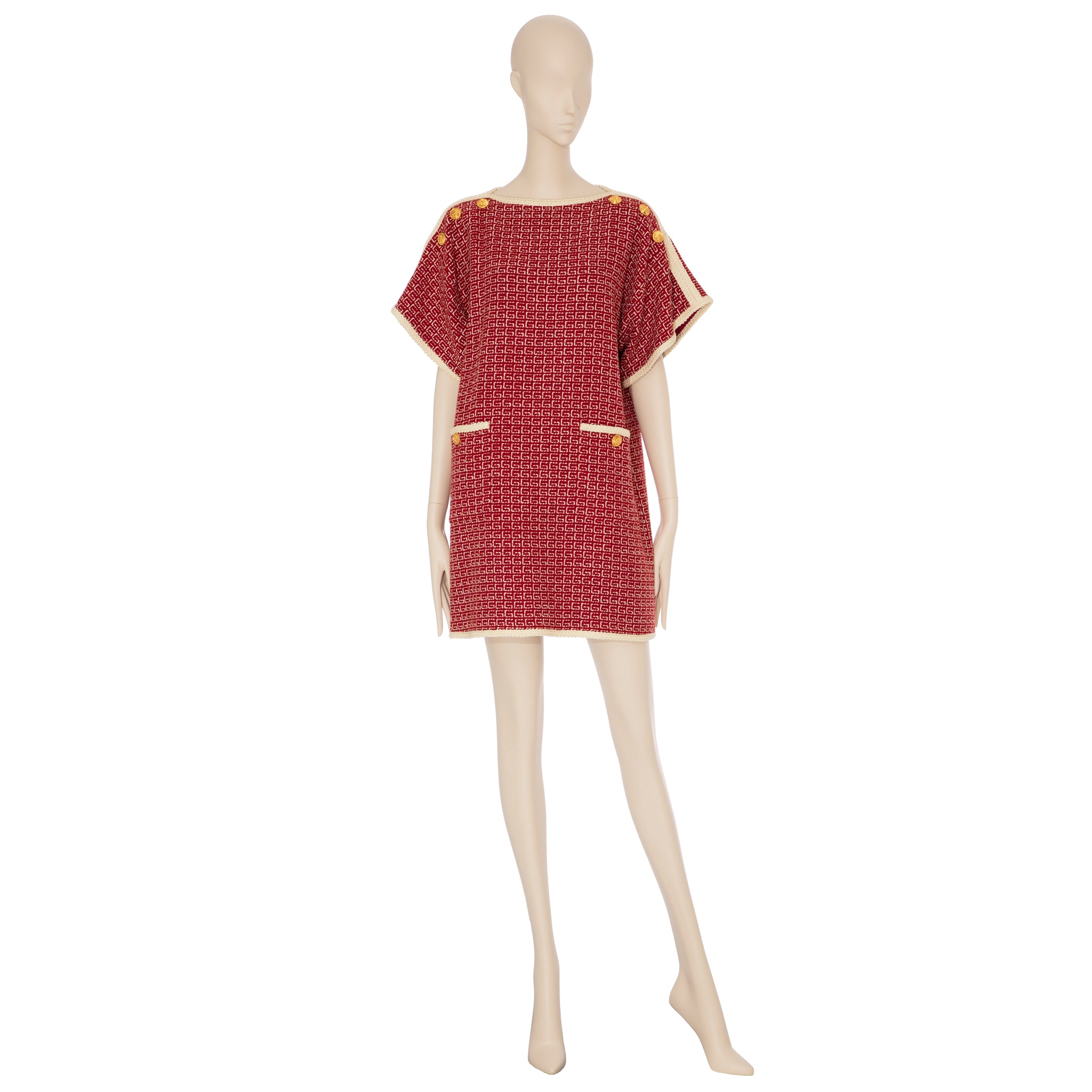 Gucci Tweed Red & Off-White Tunic Dress 38 IT