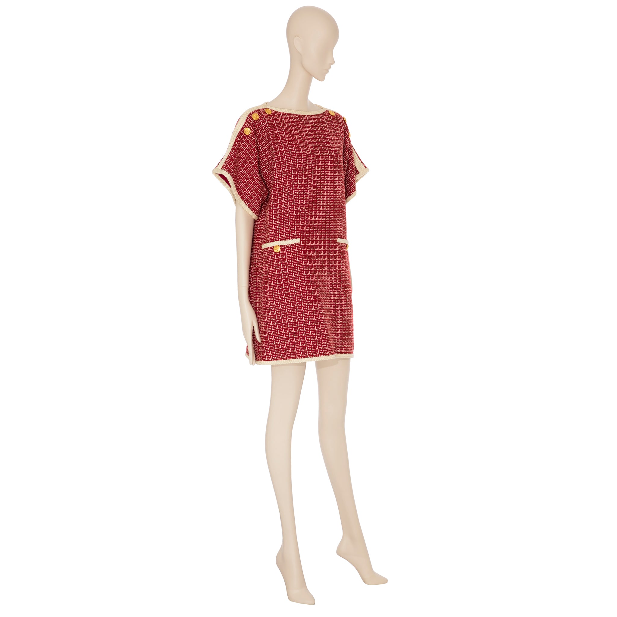 Gucci Tweed Red & Off-White Tunic Dress 38 IT