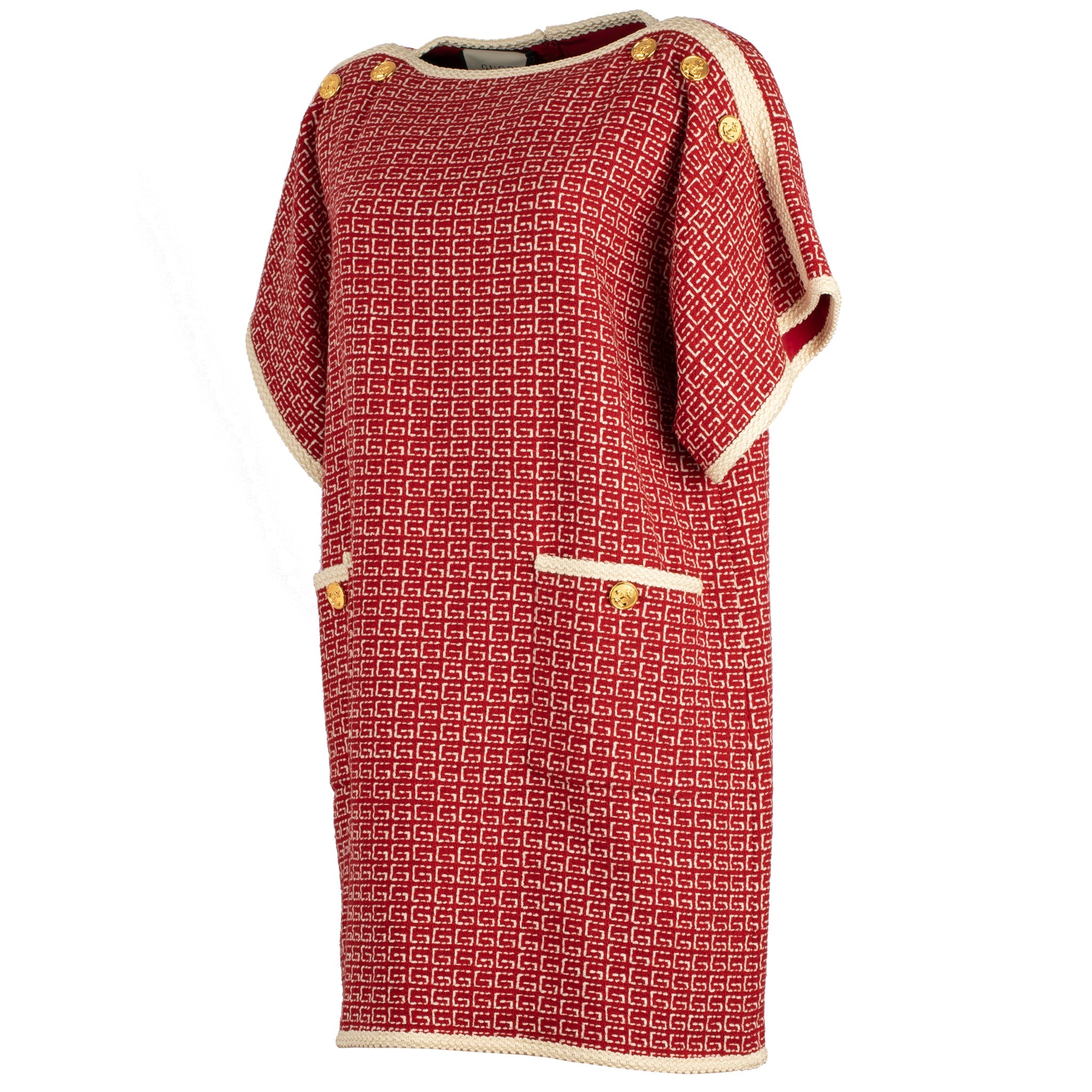 GUCCI TWEED RED AND OFF-WHITE TUNIC DRESS 38 IT - On Repeat
