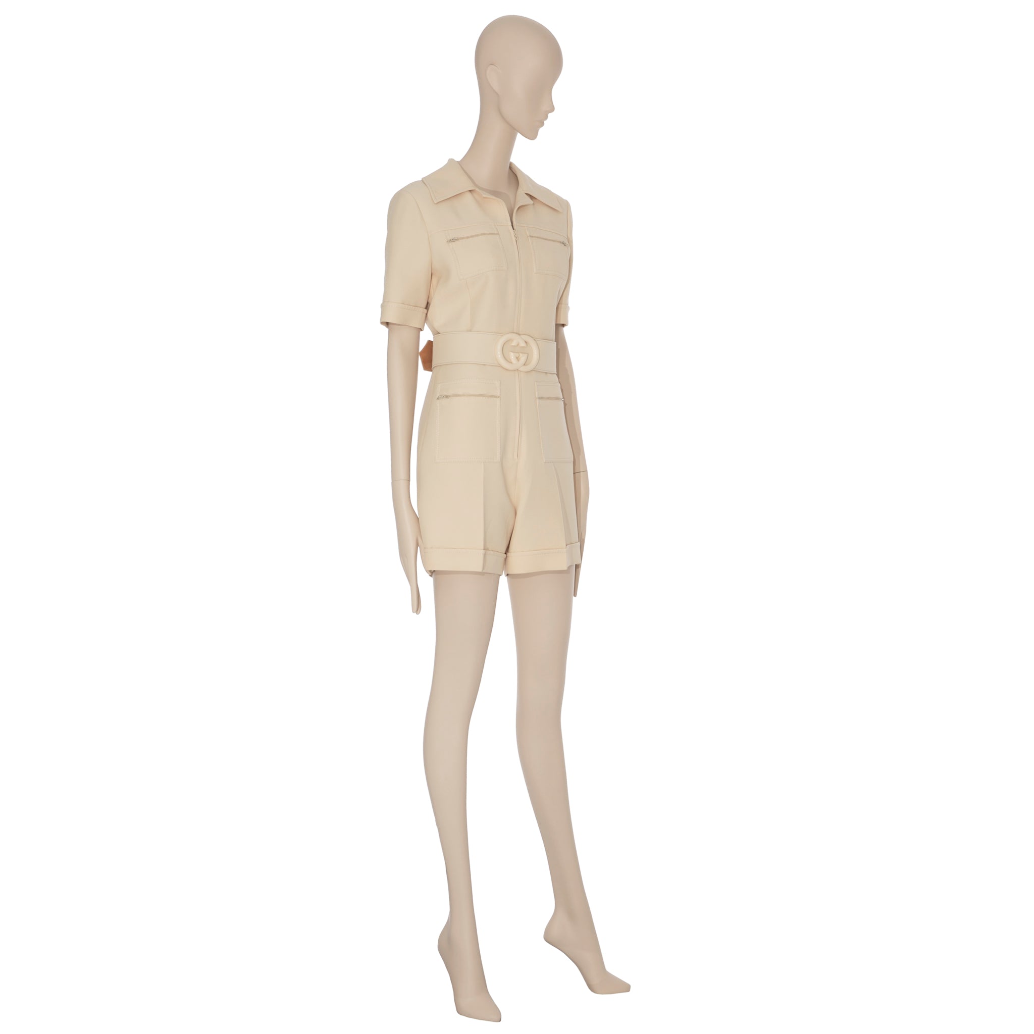 Gucci Womens Short Belted Jumpsuit Ivory