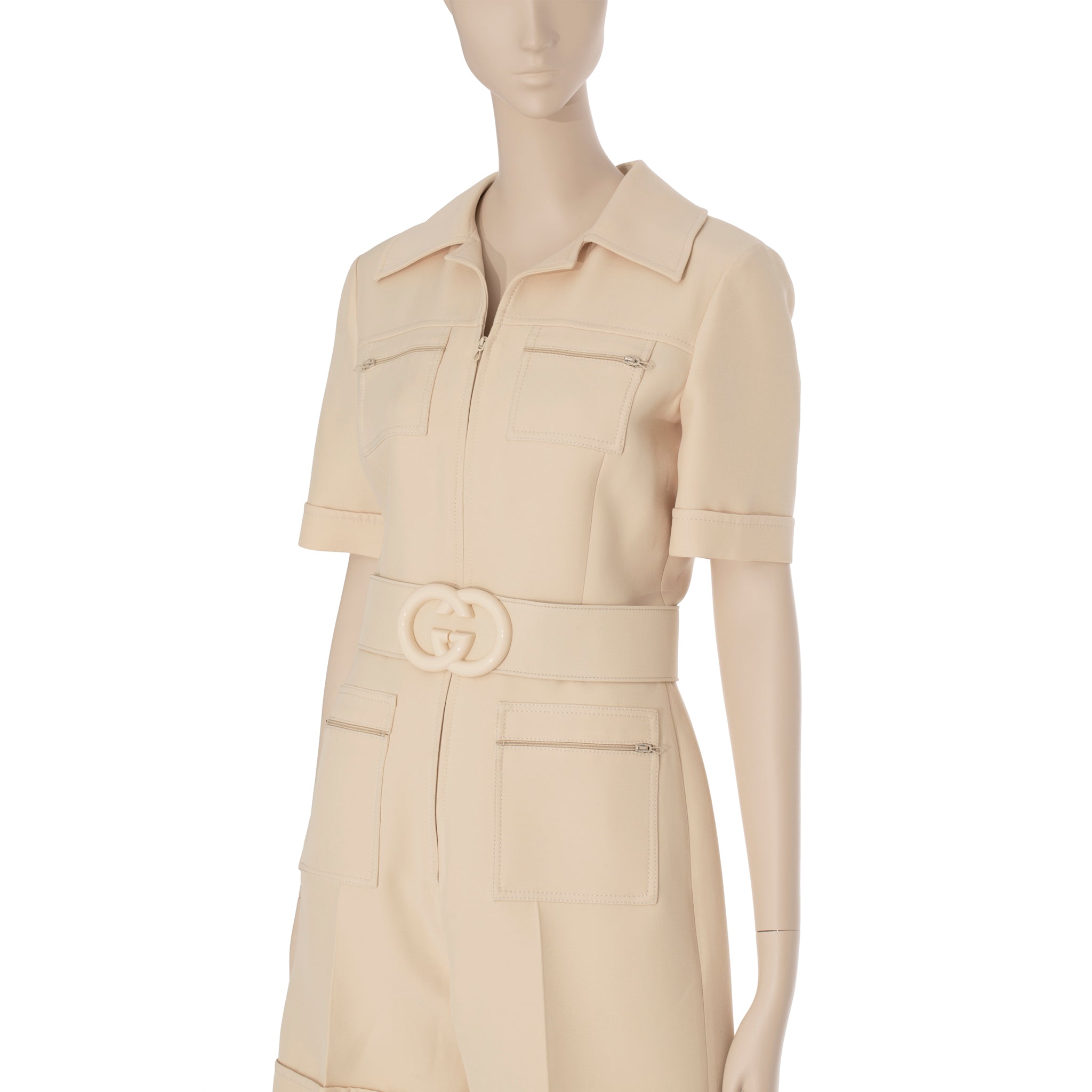 Gucci Womens Short Belted Jumpsuit Ivory