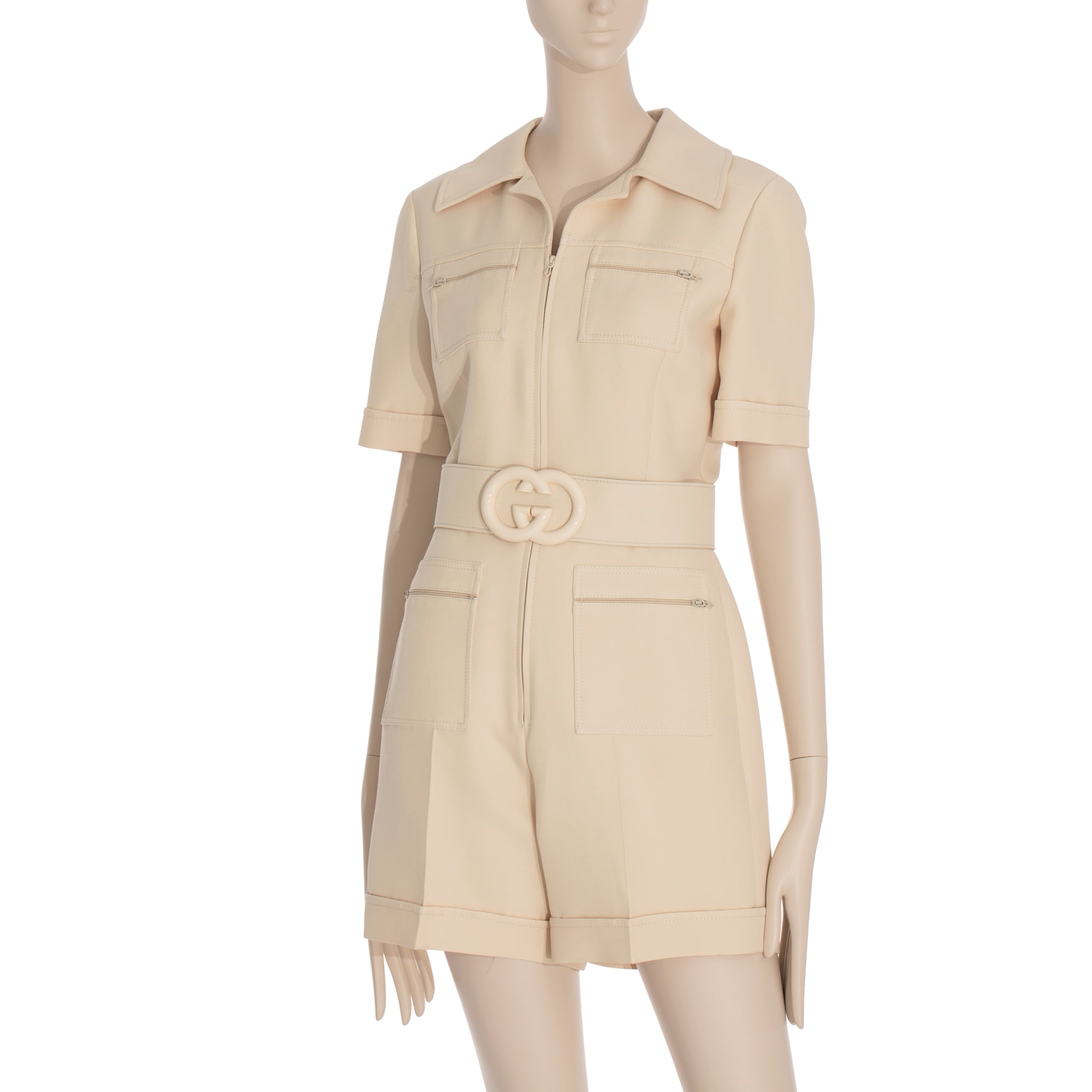 Gucci Womens Short Belted Jumpsuit Ivory