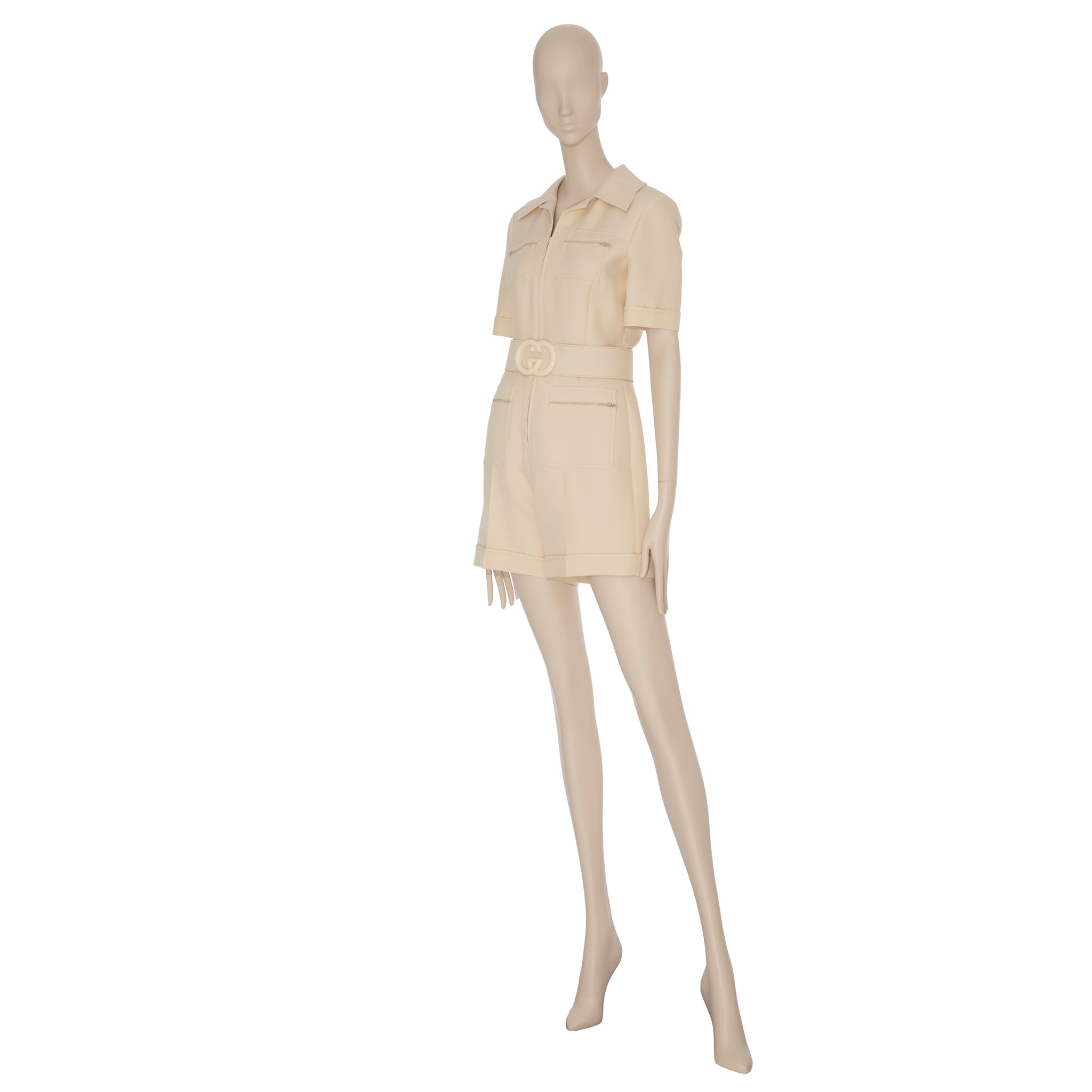 Gucci Womens Short Belted Jumpsuit Ivory