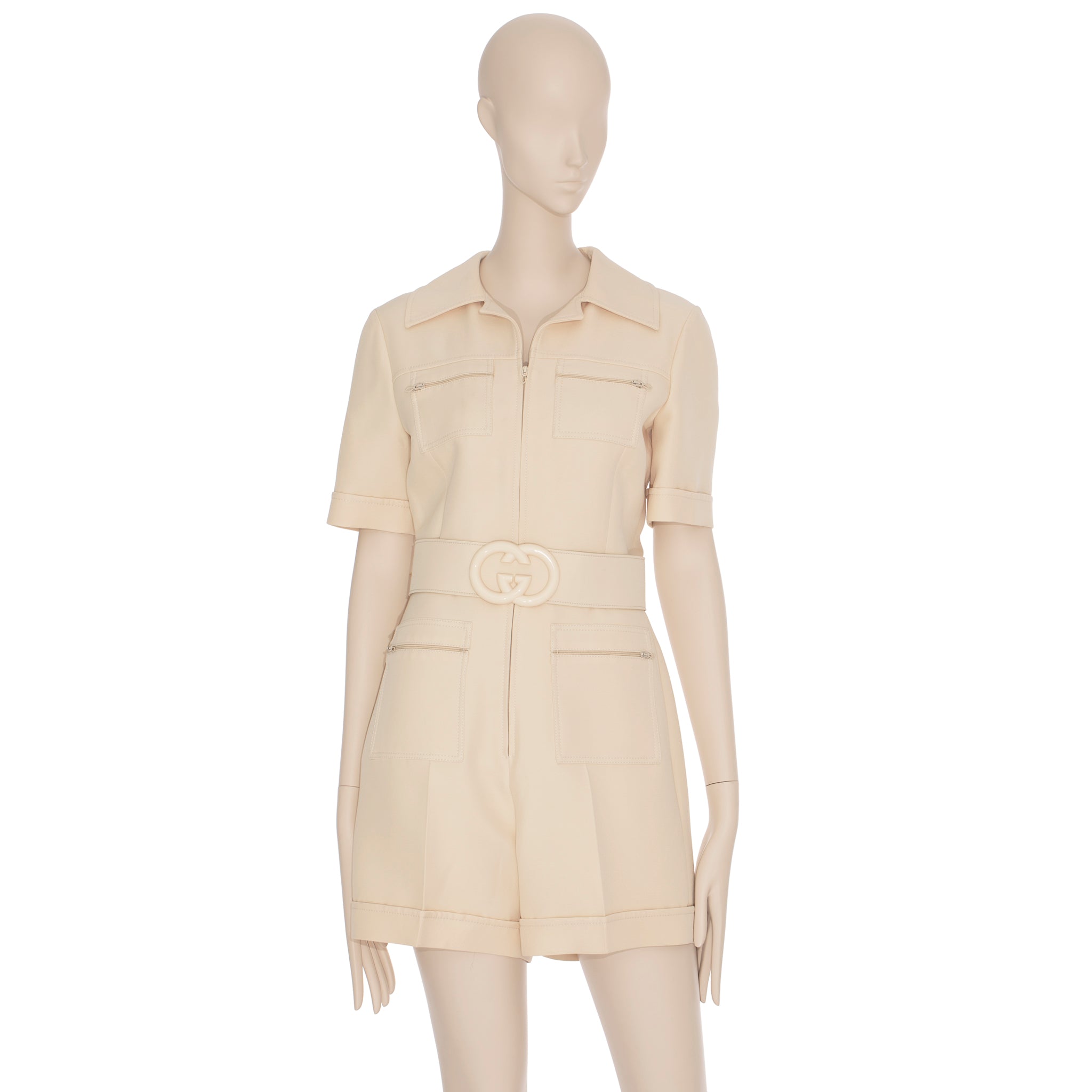 Gucci Womens Short Belted Jumpsuit Ivory