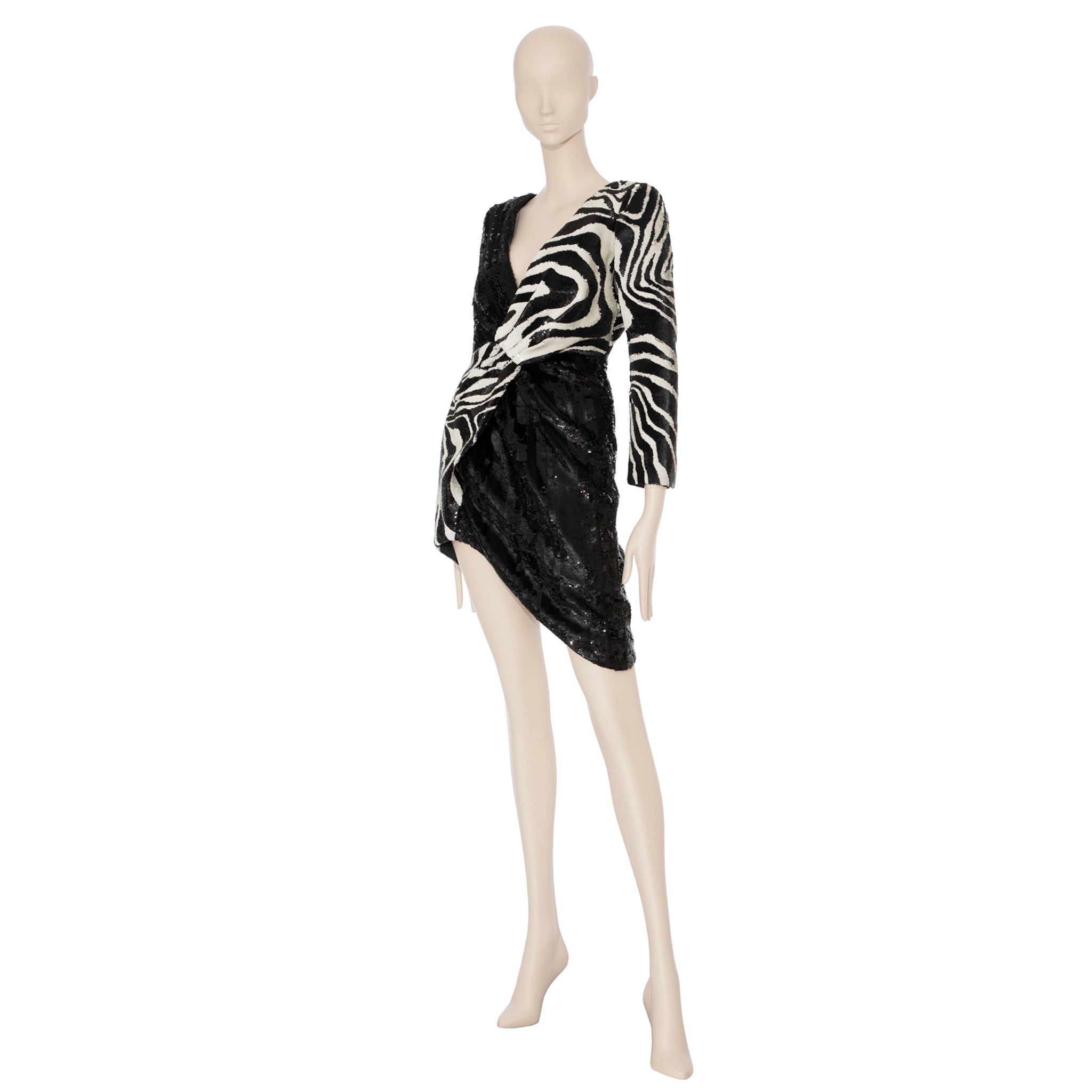 Saint Laurent by Hedi Slimane Asymmetric Zebra Print Sequin Dress 36 FR