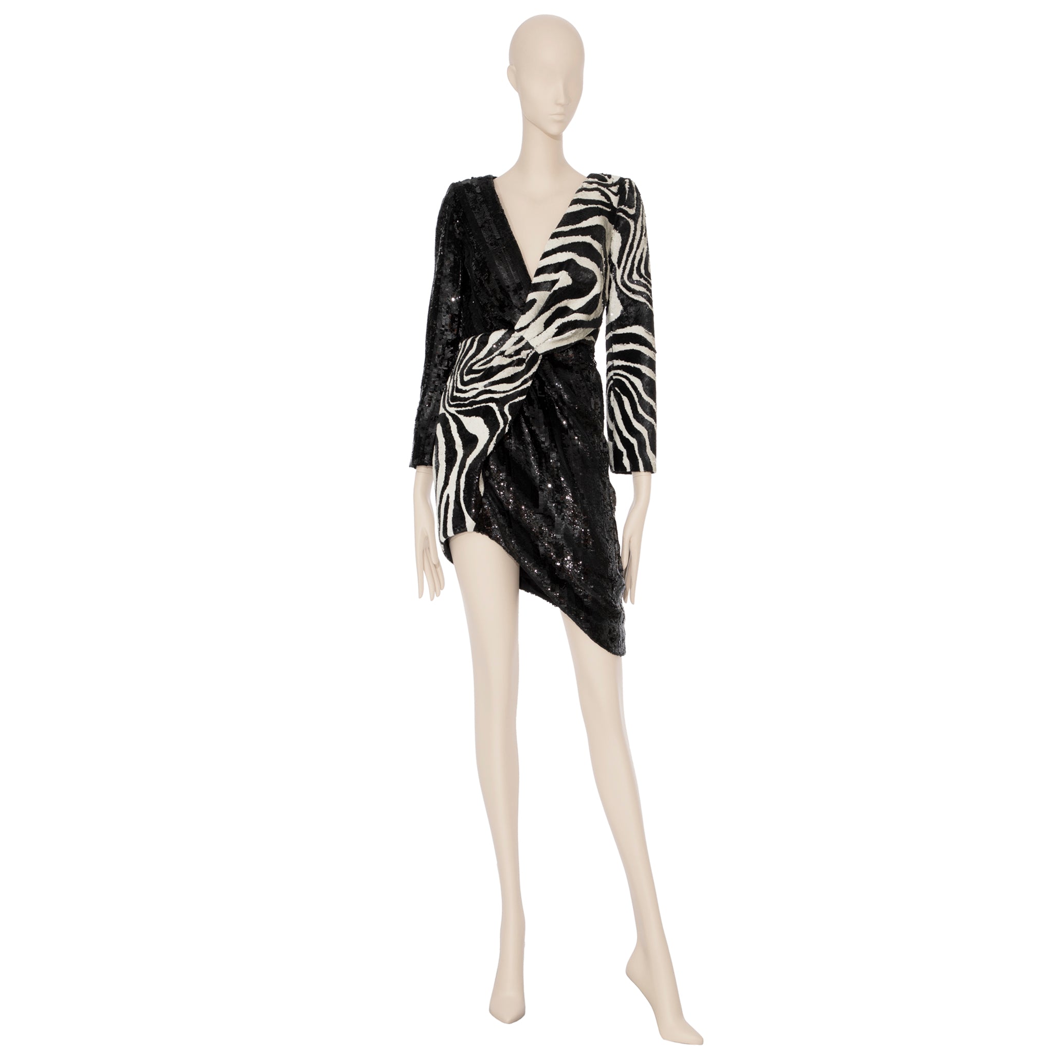 Saint Laurent by Hedi Slimane Asymmetric Zebra Print Sequin Dress 36 FR