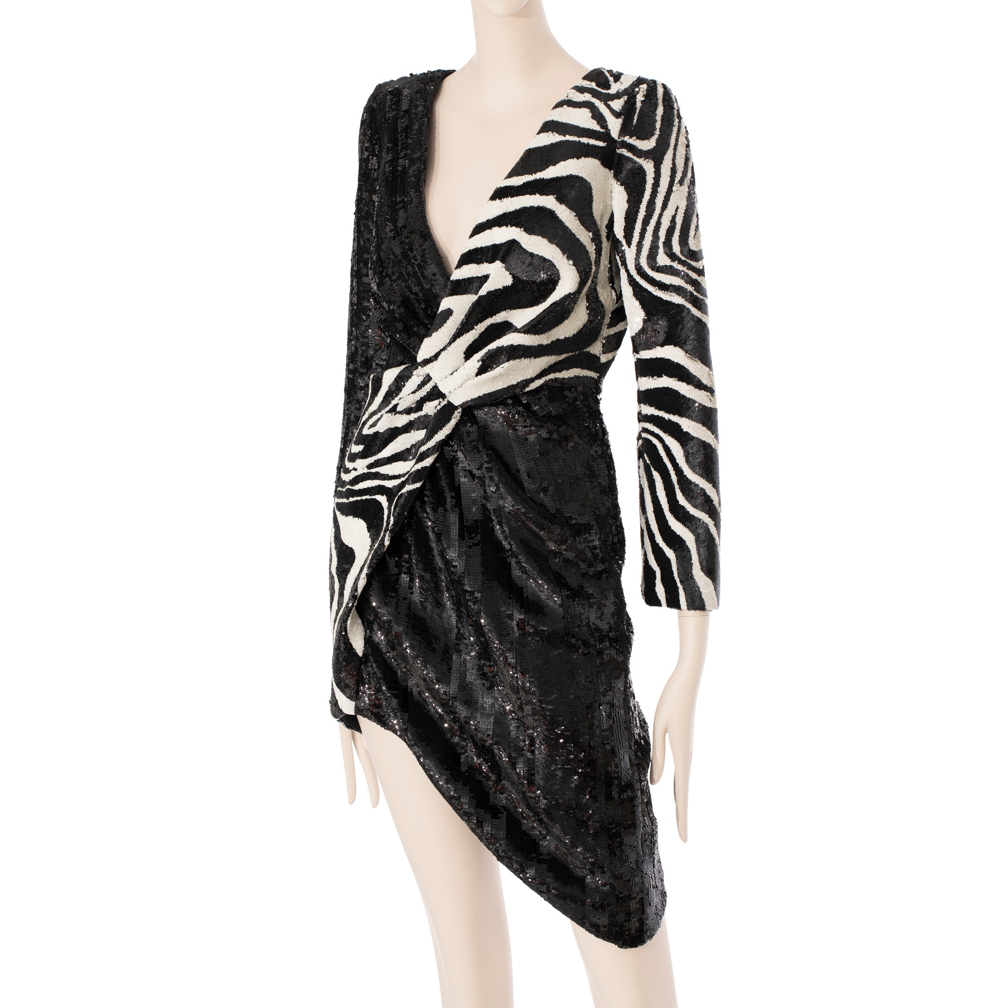 Saint Laurent by Hedi Slimane Asymmetric Zebra Print Sequin Dress 36 FR