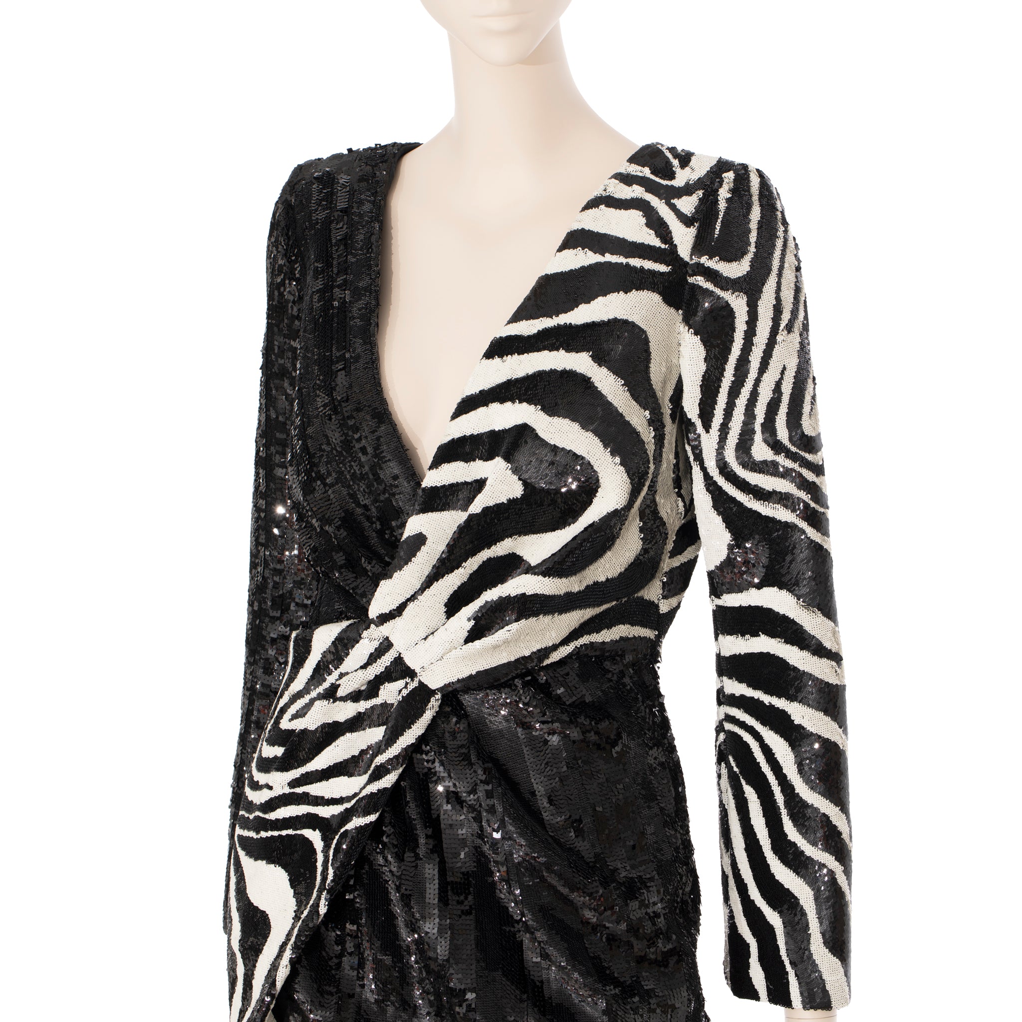 Saint Laurent by Hedi Slimane Asymmetric Zebra Print Sequin Dress 36 FR
