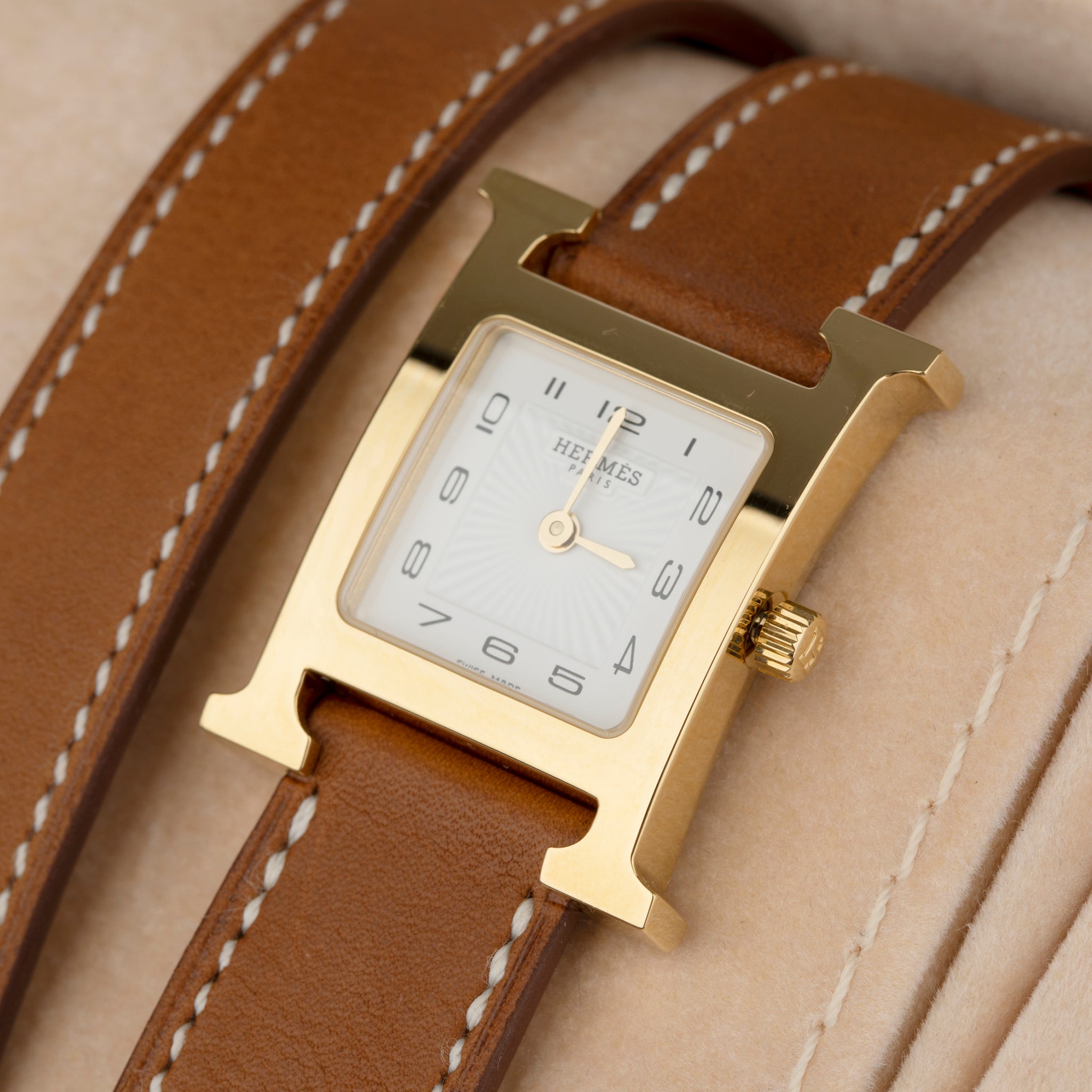 Hermes H Hour Watch Double Tour Fauve Barenia Gold Hardware - On Repeat