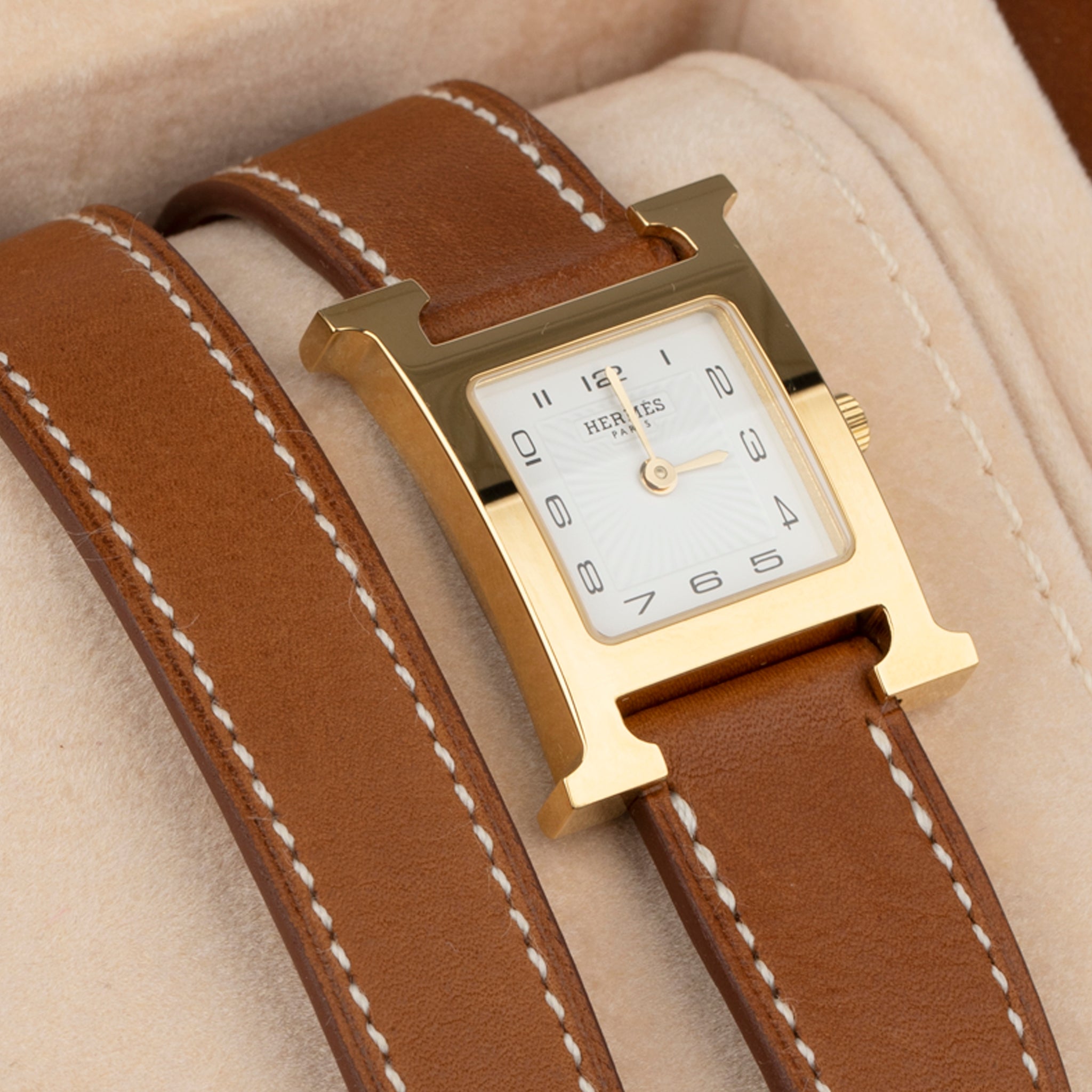 Hermes H Hour Watch Double Tour Fauve Barenia Gold Hardware - On Repeat