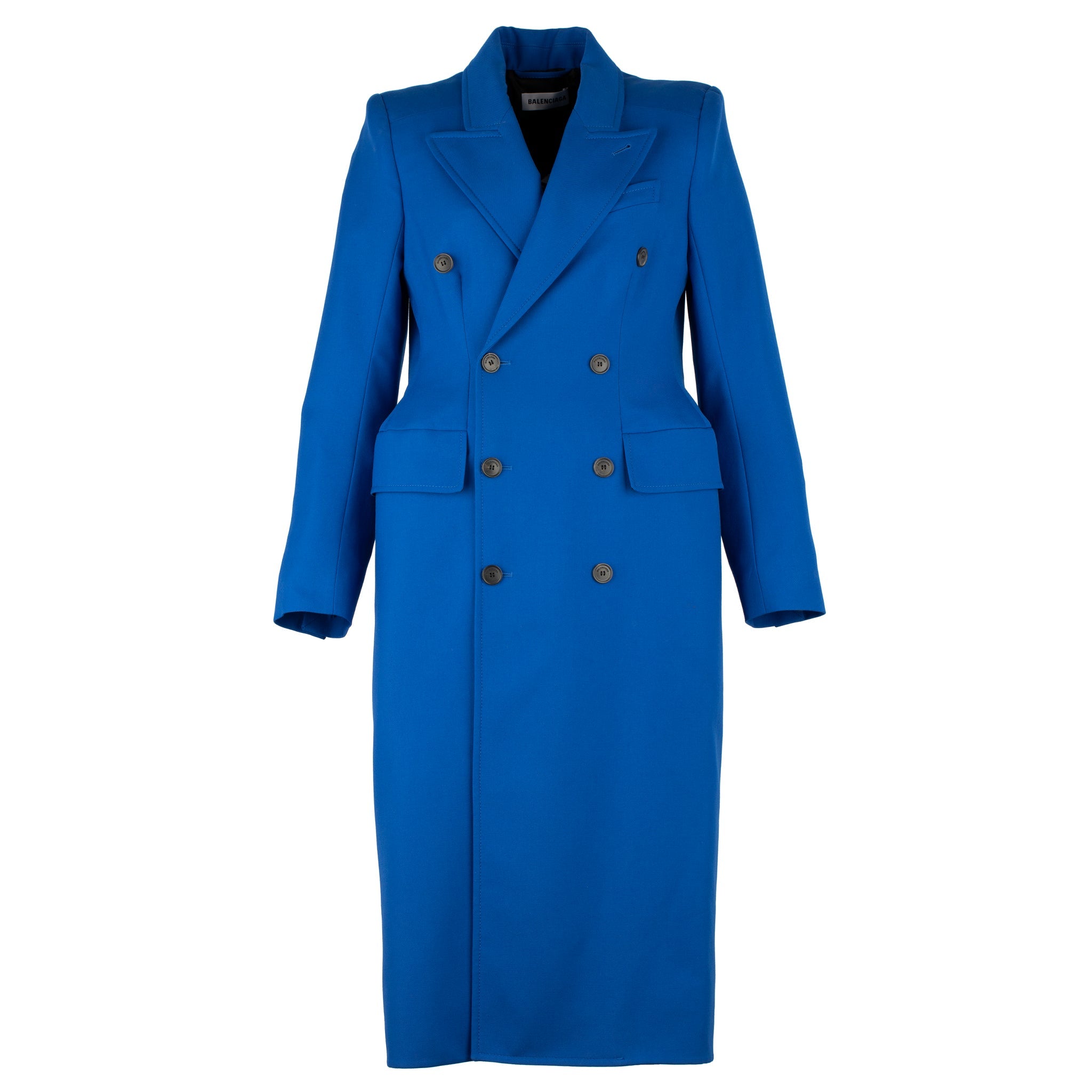 BALENCIAGA HOURGLASS DOUBLE BREASTED WOOL BLEND COAT ROYAL BLUE - On Repeat