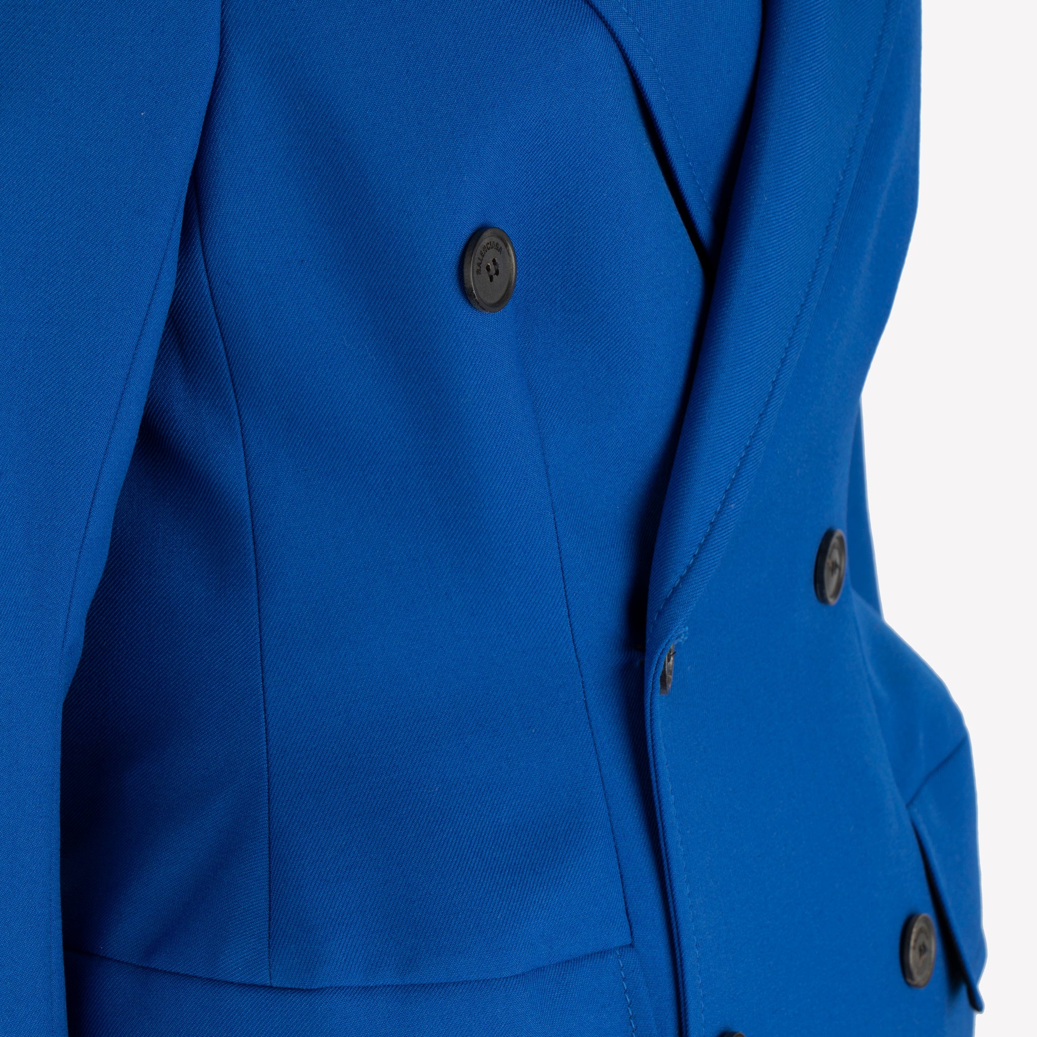 BALENCIAGA HOURGLASS DOUBLE BREASTED WOOL BLEND COAT ROYAL BLUE - On Repeat