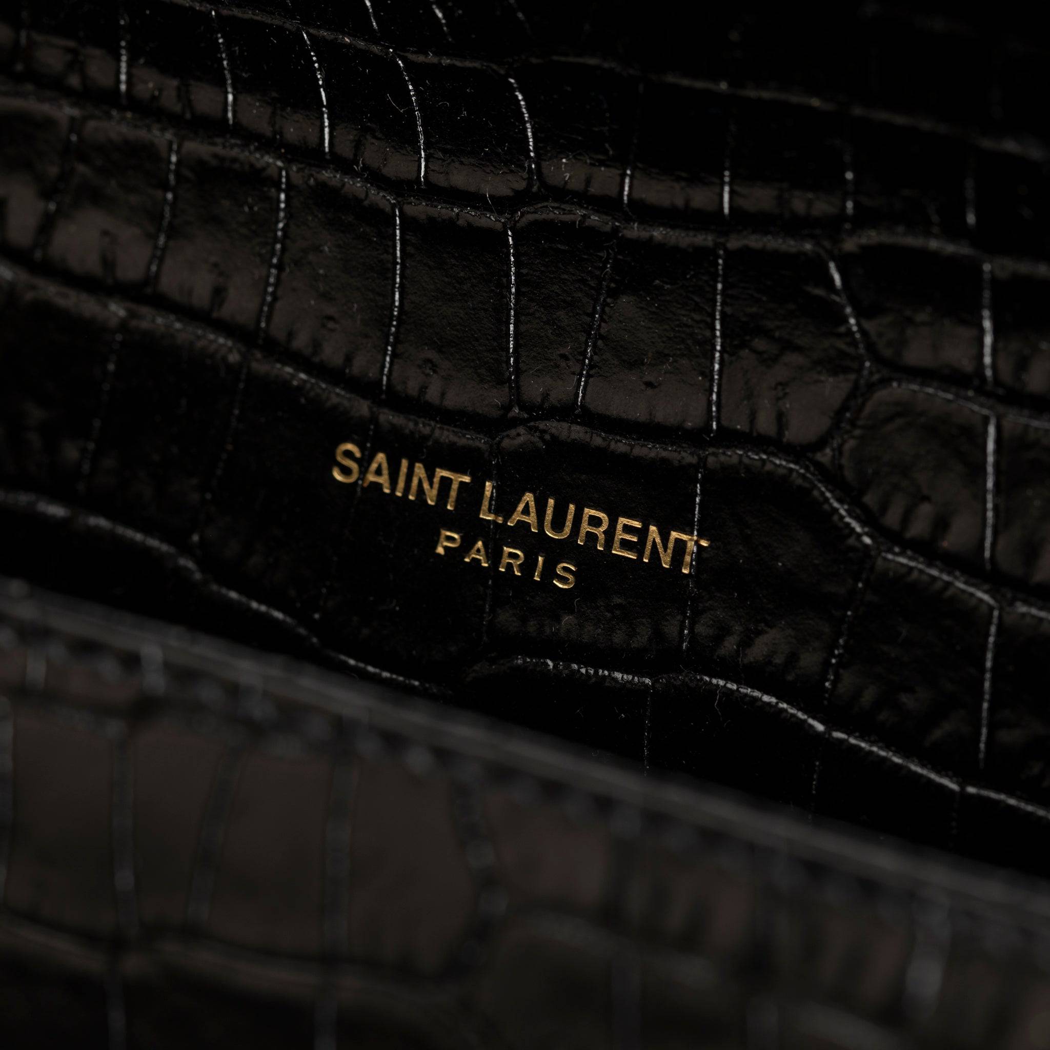 YVES SAINT LAURENT BLACK KATE CROSS BODY BAG EMBOSSED CROCODILE LEATHER GOLD HARDWARE - On Repeat