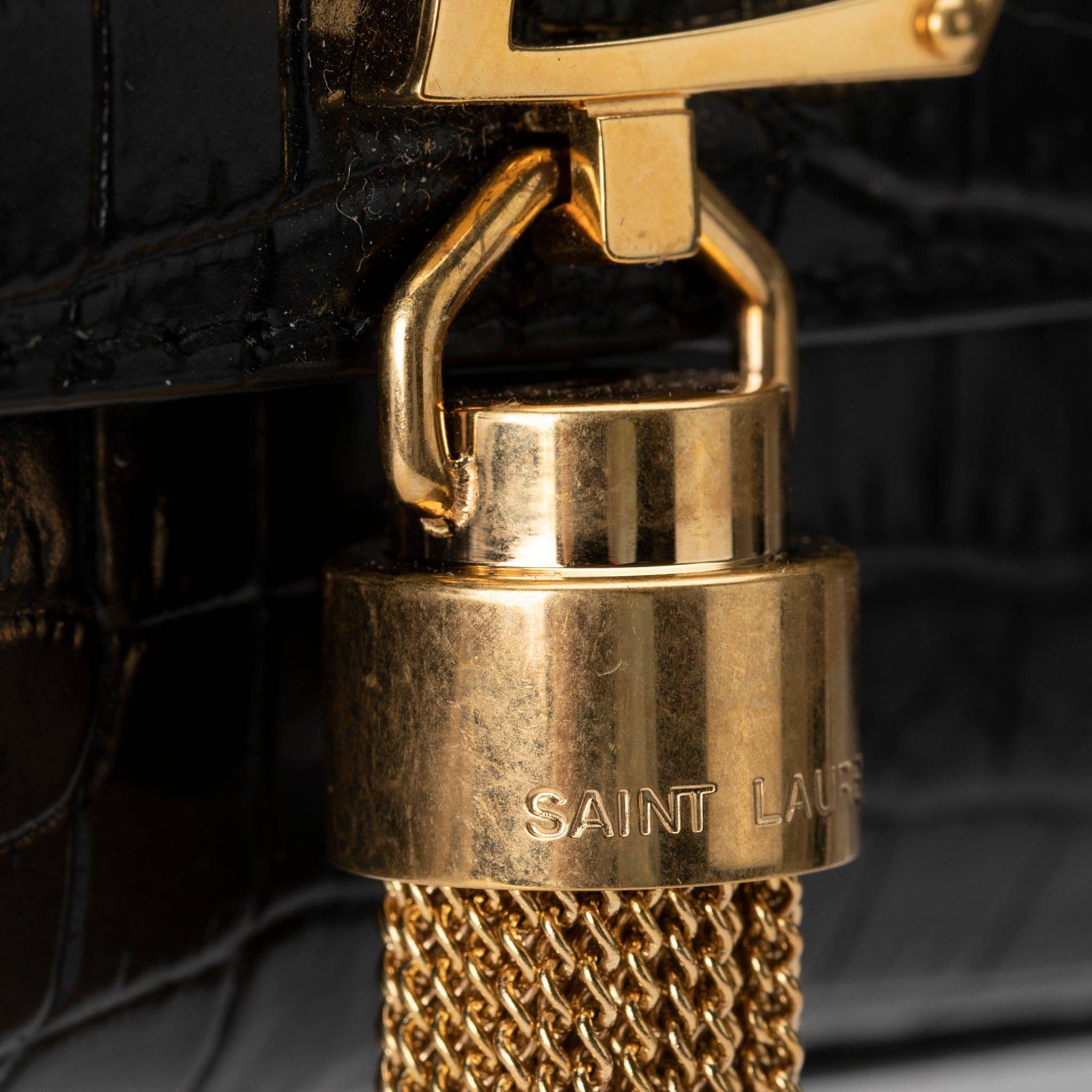 YVES SAINT LAURENT BLACK KATE CROSS BODY BAG EMBOSSED CROCODILE LEATHER GOLD HARDWARE - On Repeat