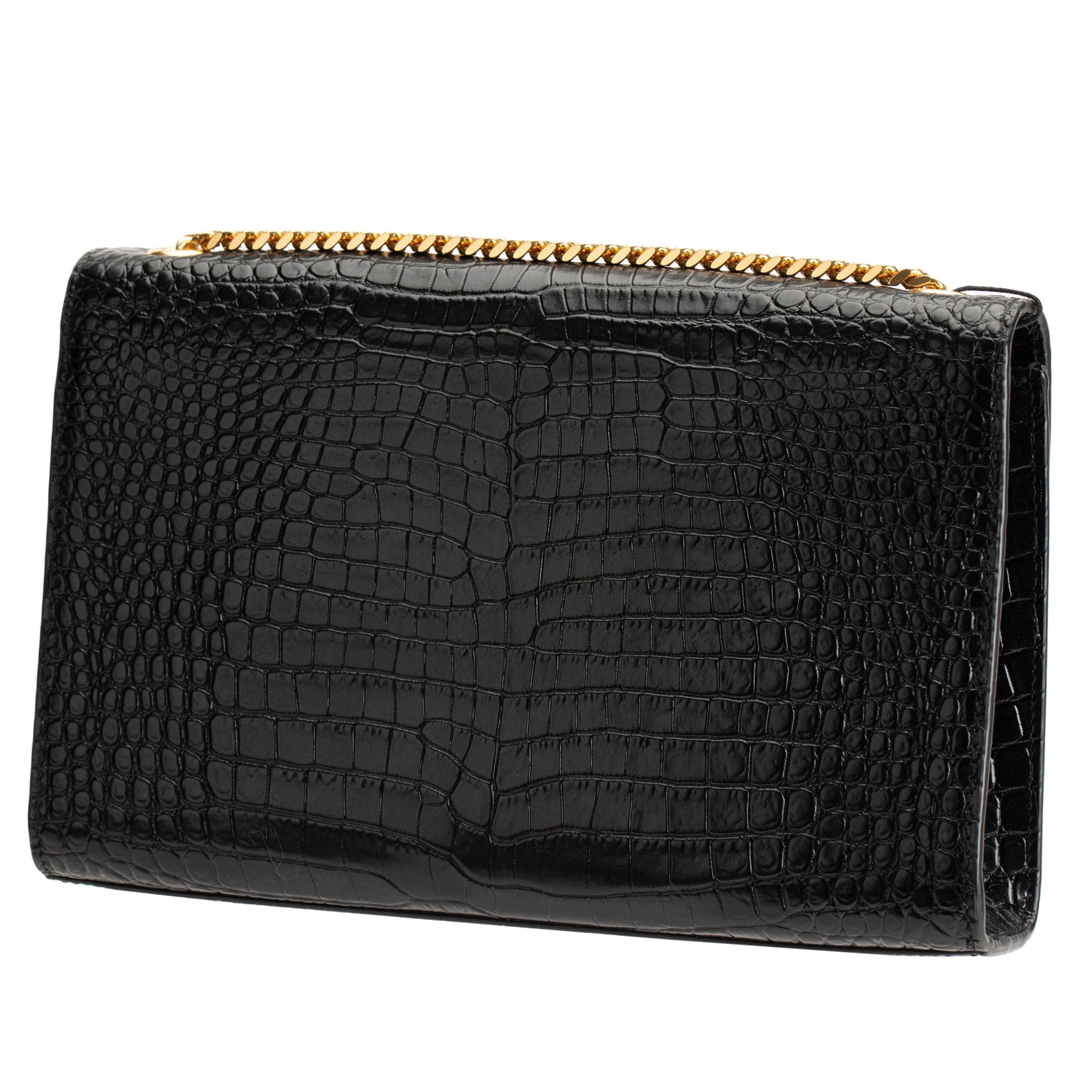 YVES SAINT LAURENT BLACK KATE CROSS BODY BAG EMBOSSED CROCODILE LEATHER GOLD HARDWARE - On Repeat