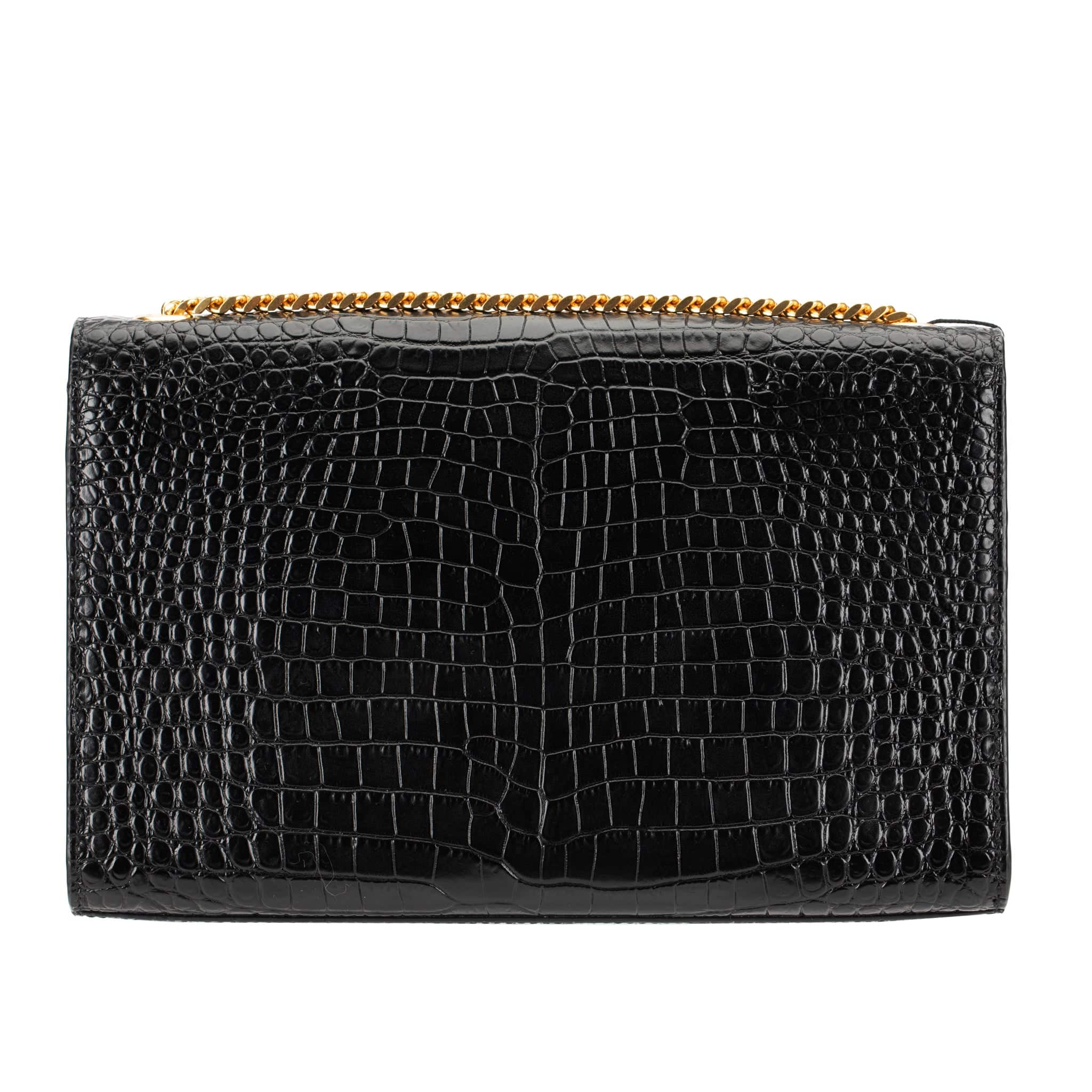 YVES SAINT LAURENT BLACK KATE CROSS BODY BAG EMBOSSED CROCODILE LEATHER GOLD HARDWARE - On Repeat